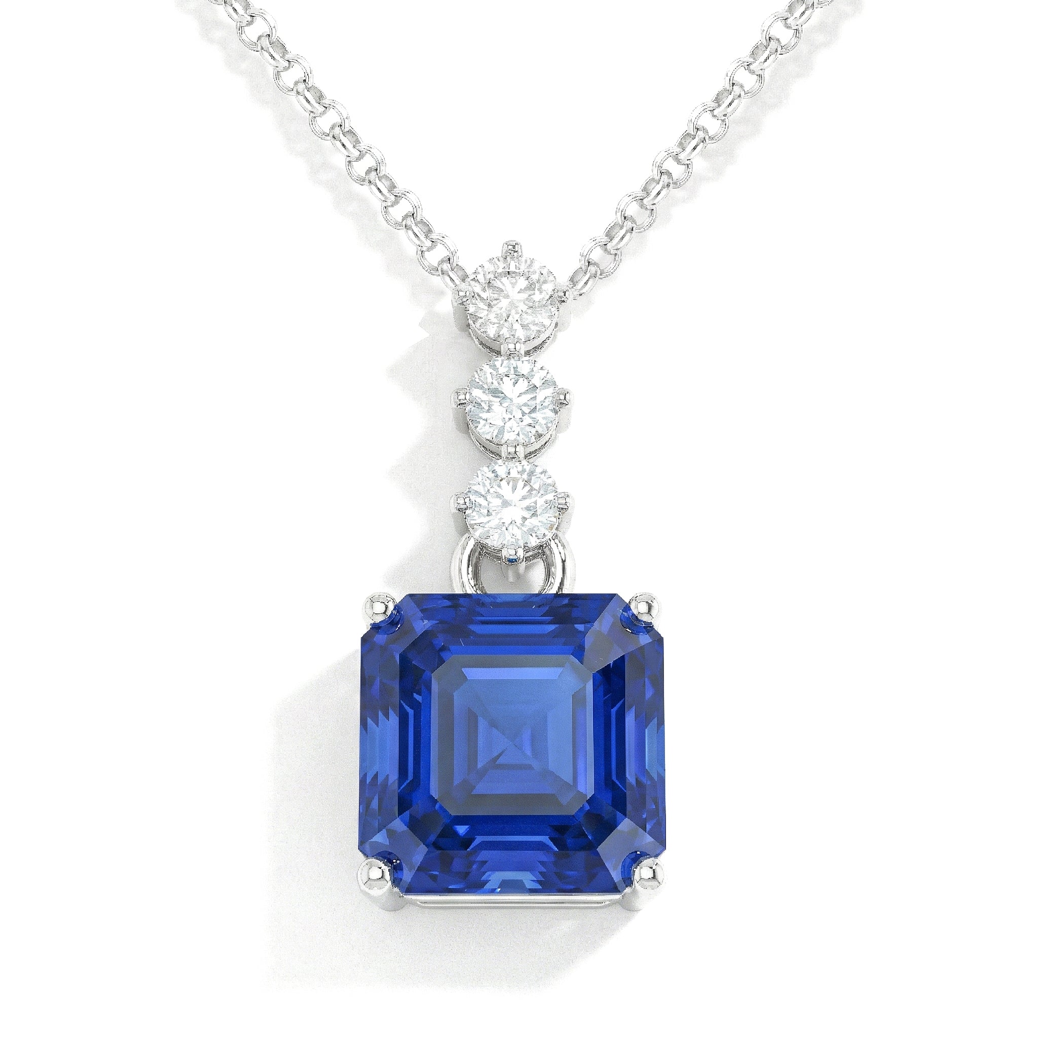 Blue Sapphire Octagon Solitaire Pendant Necklace in 925 Sterling Silver 8 MM 2ct