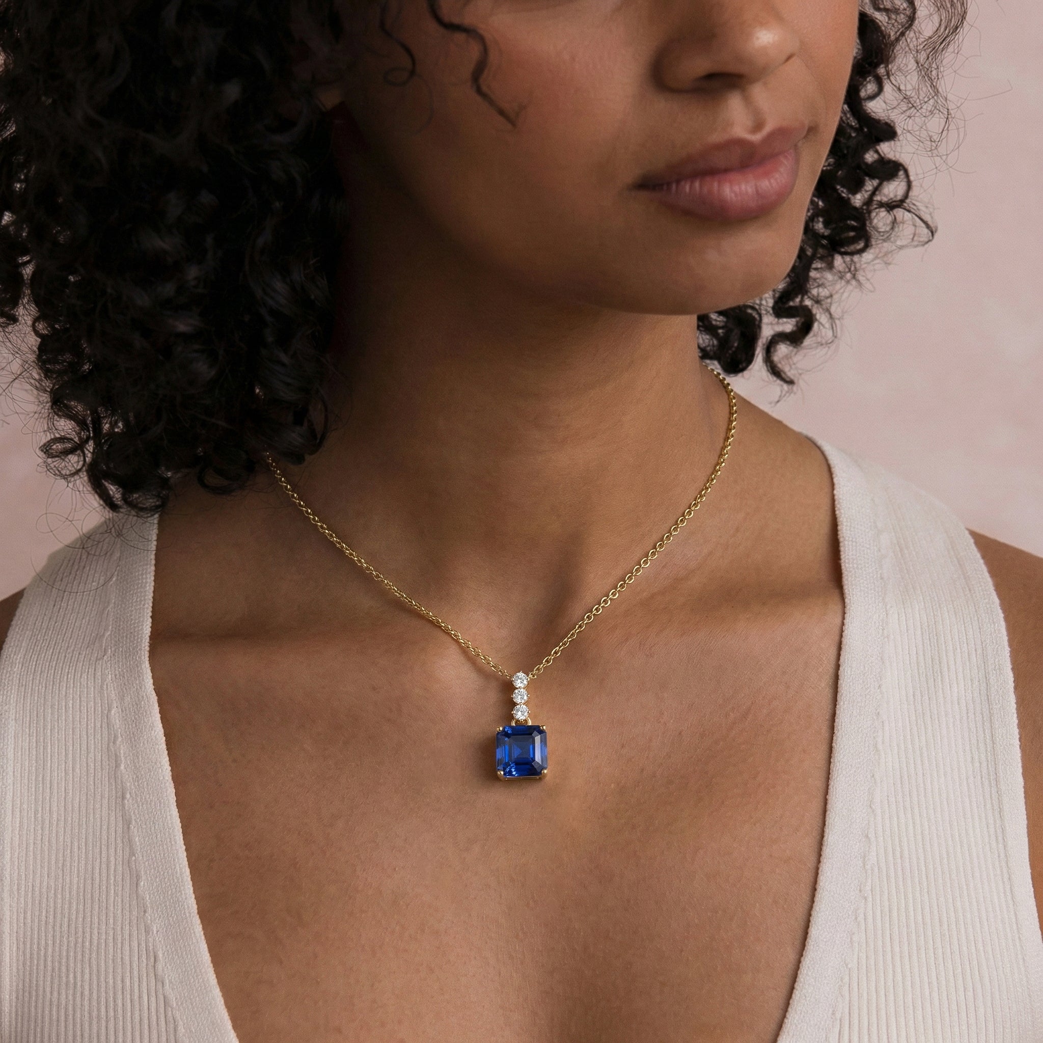 Blue Sapphire Octagon Solitaire Pendant Necklace in 925 Sterling Silver 8 MM 2ct