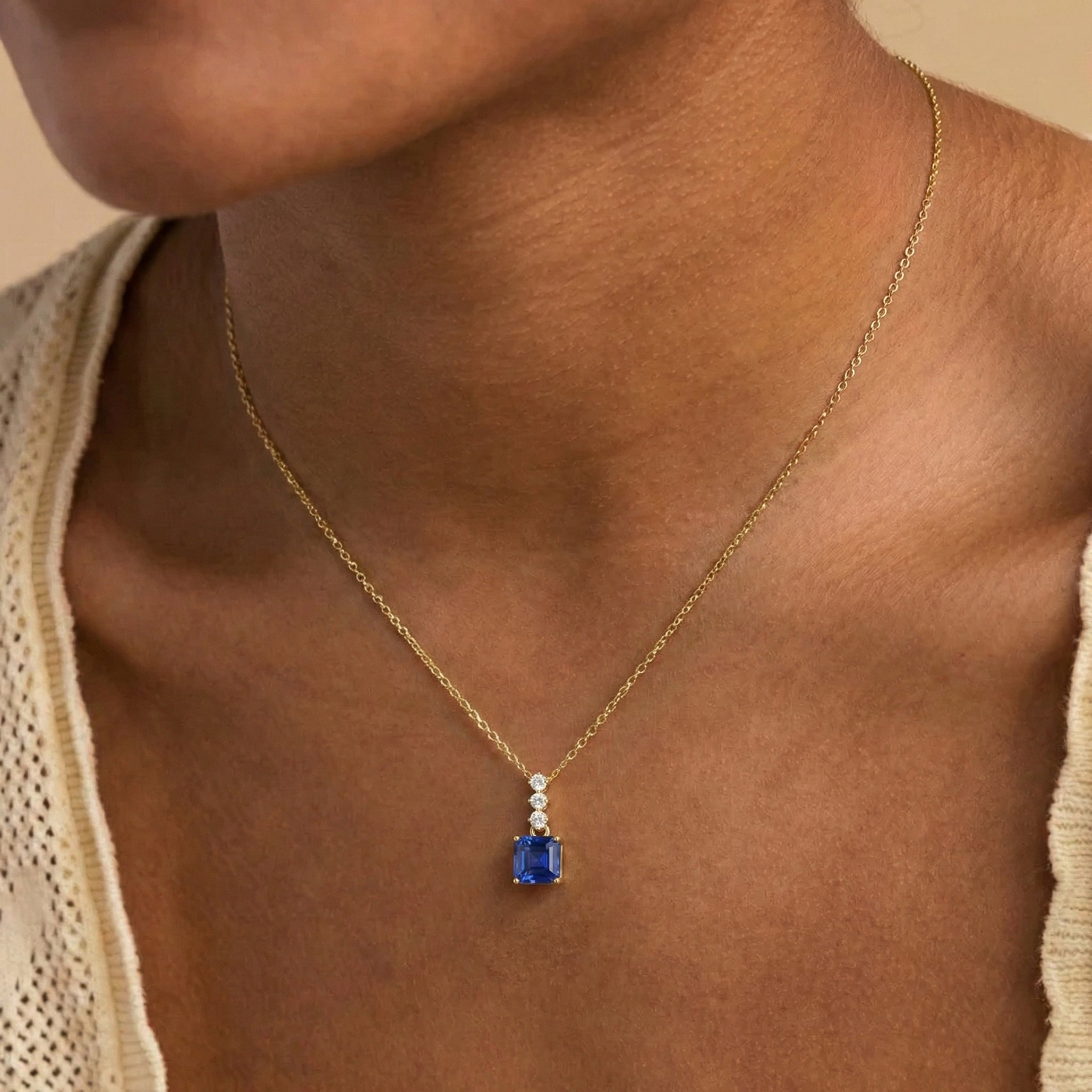 Blue Sapphire Octagon Solitaire Pendant Necklace in 925 Sterling Silver 8 MM 2ct