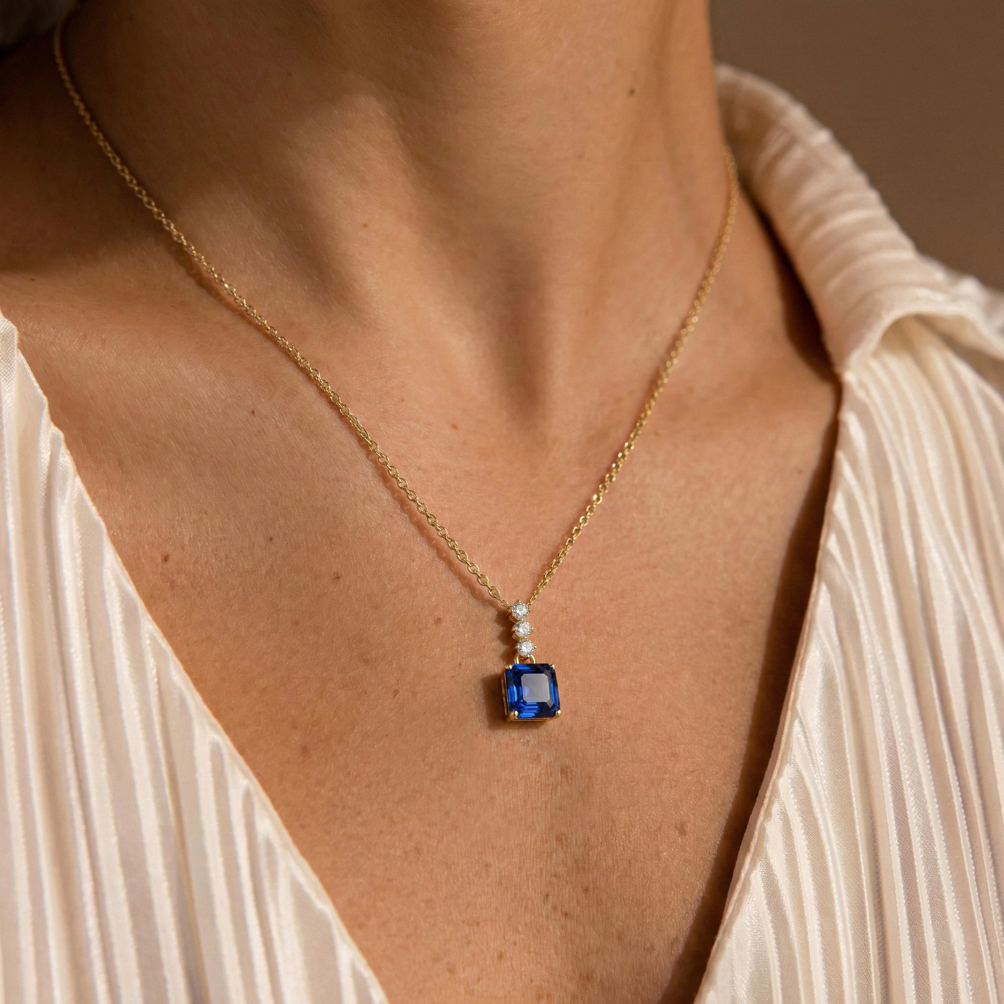 Blue Sapphire Octagon Solitaire Pendant Necklace in 925 Sterling Silver 8 MM 2ct