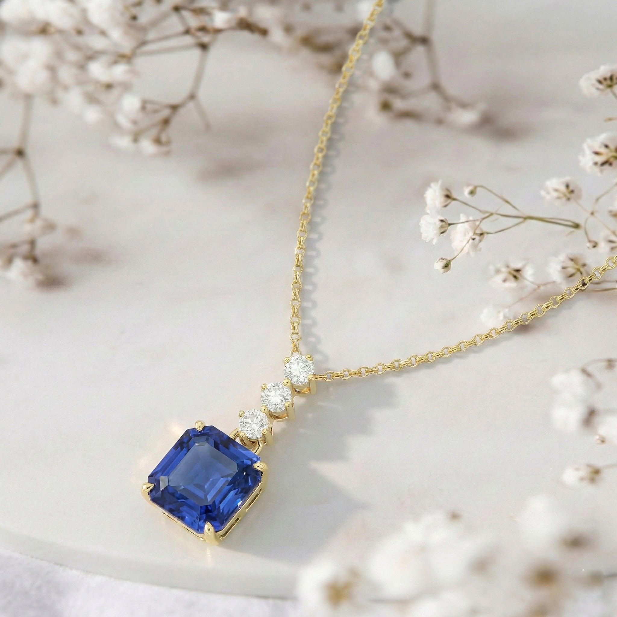 Blue Sapphire Octagon Solitaire Pendant Necklace in 925 Sterling Silver 8 MM 2ct