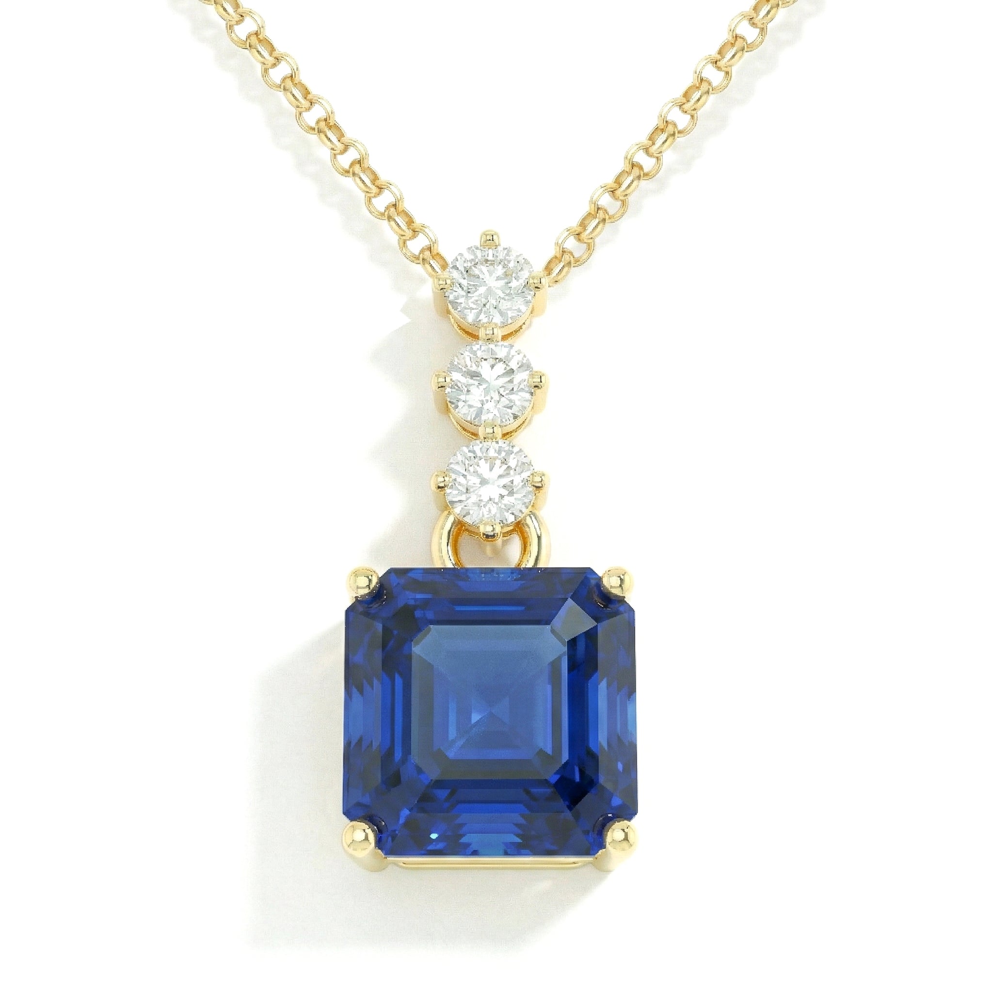 Blue Sapphire Octagon Solitaire Pendant Necklace in 925 Sterling Silver 8 MM 2ct