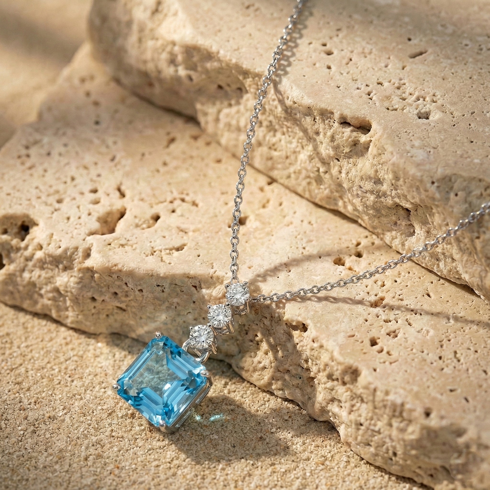 Blue Topaz Octagon Solitaire Pendant Necklace in 925 Sterling Silver 8 MM 2ct