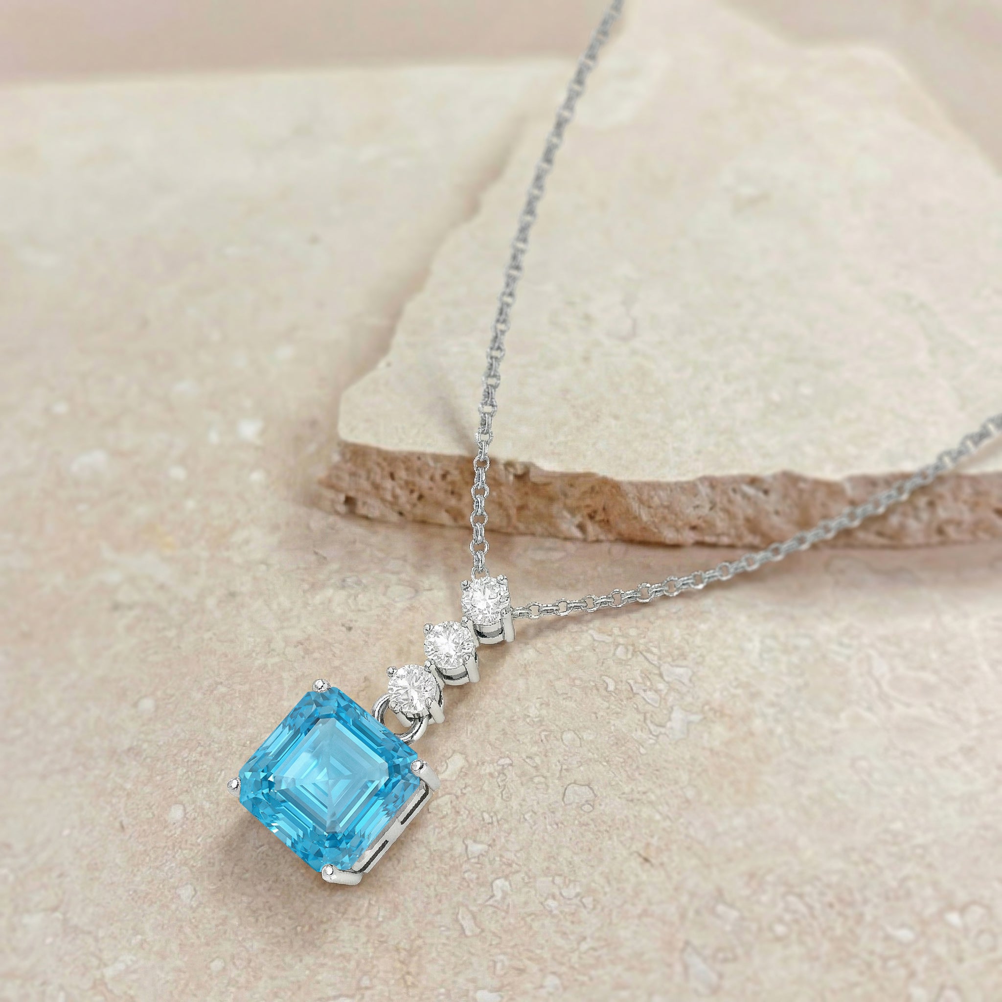 Blue Topaz Octagon Solitaire Pendant Necklace in 925 Sterling Silver 8 MM 2ct