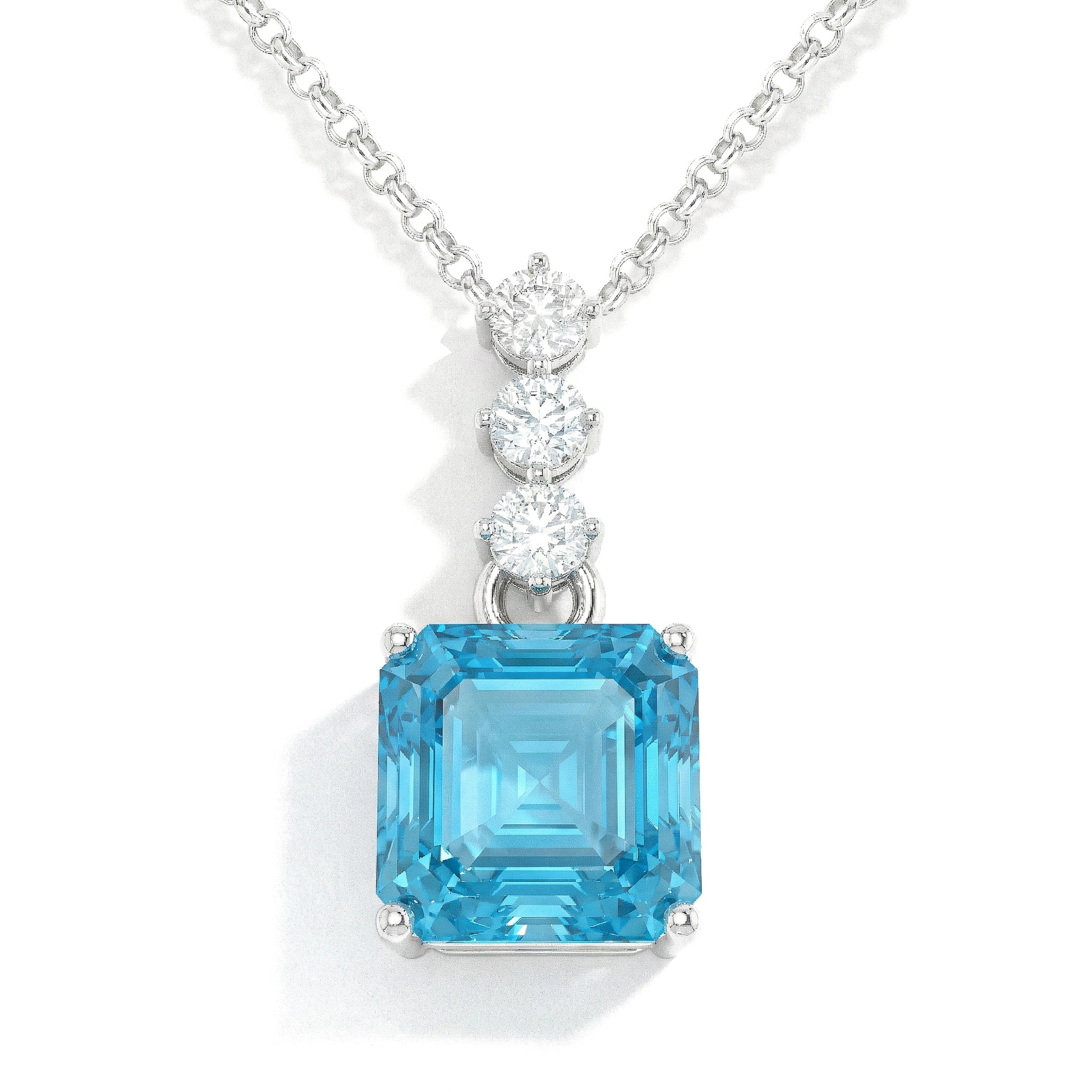 Blue Topaz Octagon Solitaire Pendant Necklace in 925 Sterling Silver 8 MM 2ct