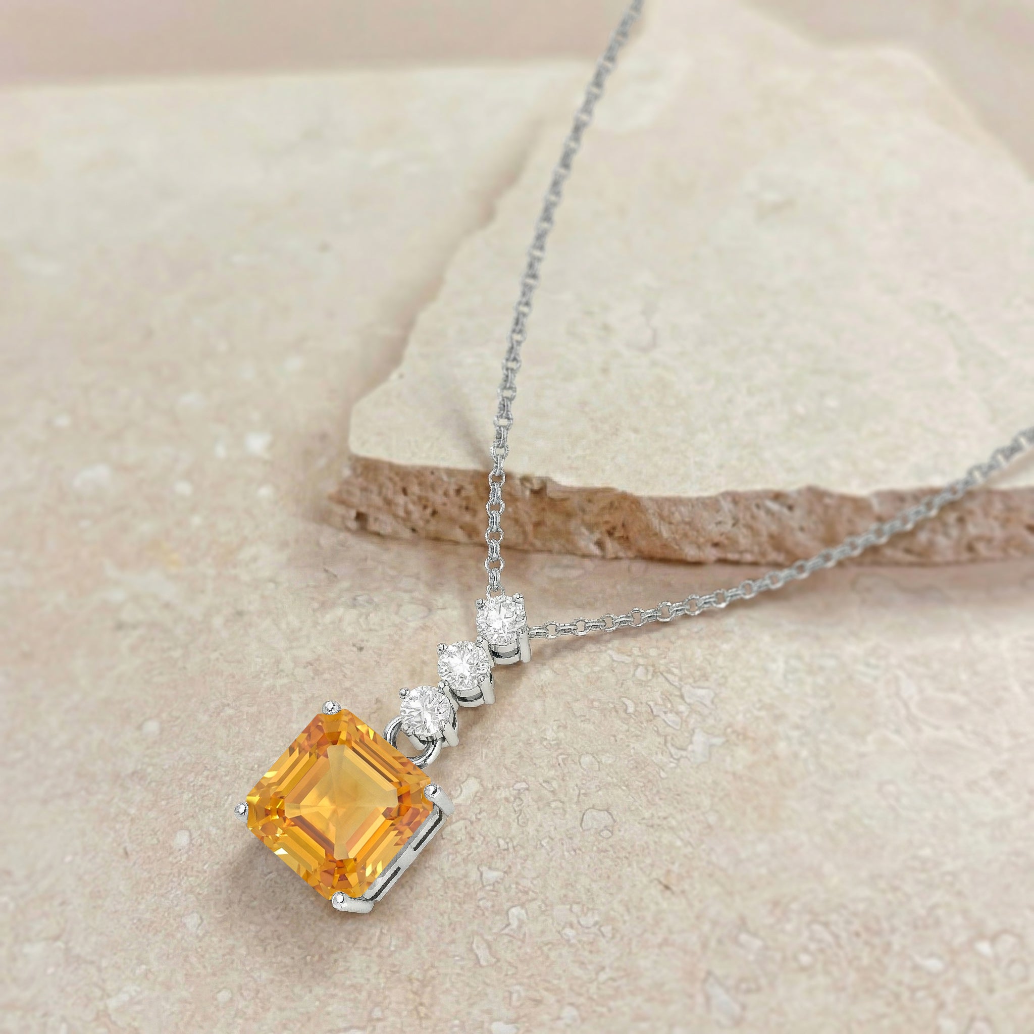 Citrine Octagon Solitaire Pendant Necklace in 925 Sterling Silver 8 MM 2ct