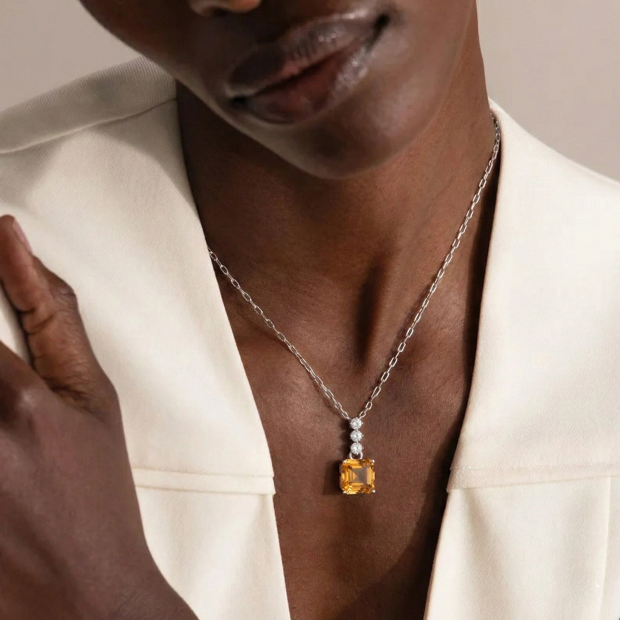 Citrine Octagon Solitaire Pendant Necklace in 925 Sterling Silver 8 MM 2ct