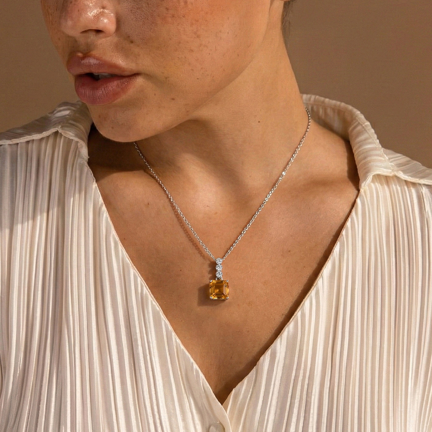 Citrine Octagon Solitaire Pendant Necklace in 925 Sterling Silver 8 MM 2ct