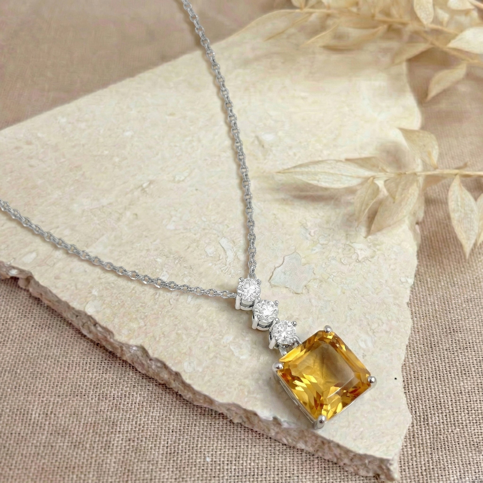 Citrine Octagon Solitaire Pendant Necklace in 925 Sterling Silver 8 MM 2ct