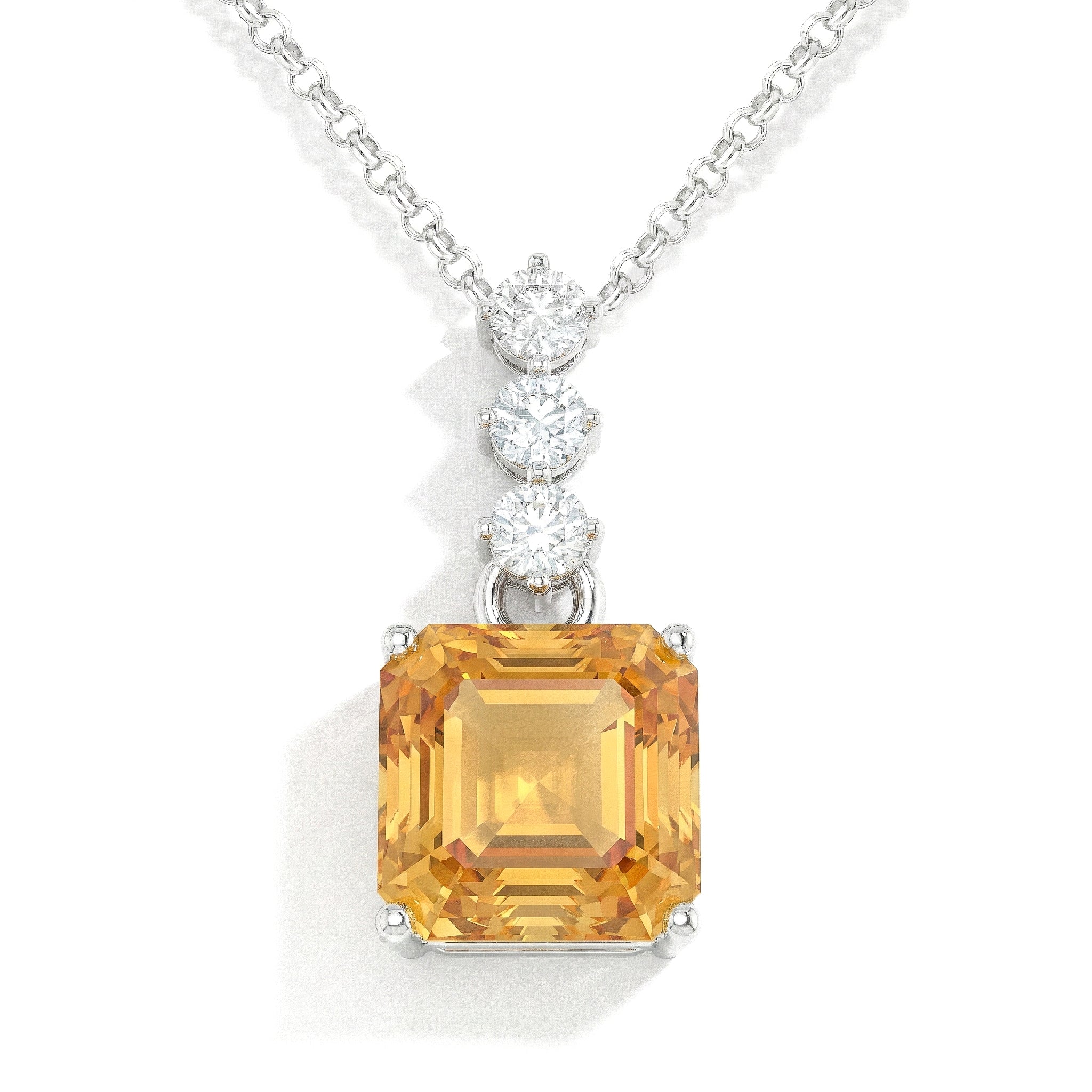 Citrine Octagon Solitaire Pendant Necklace in 925 Sterling Silver 8 MM 2ct
