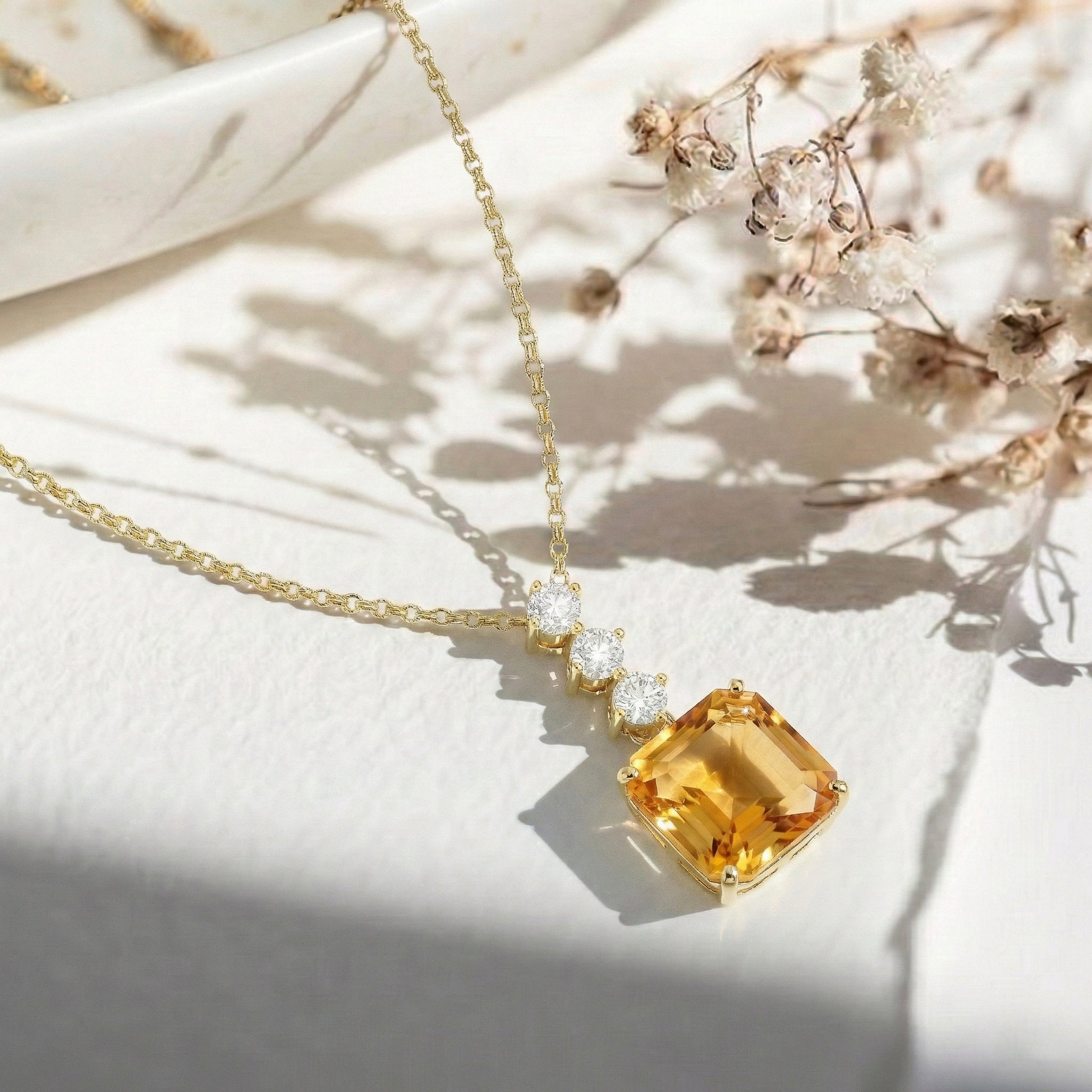 Citrine Octagon Solitaire Pendant Necklace in 925 Sterling Silver 8 MM 2ct