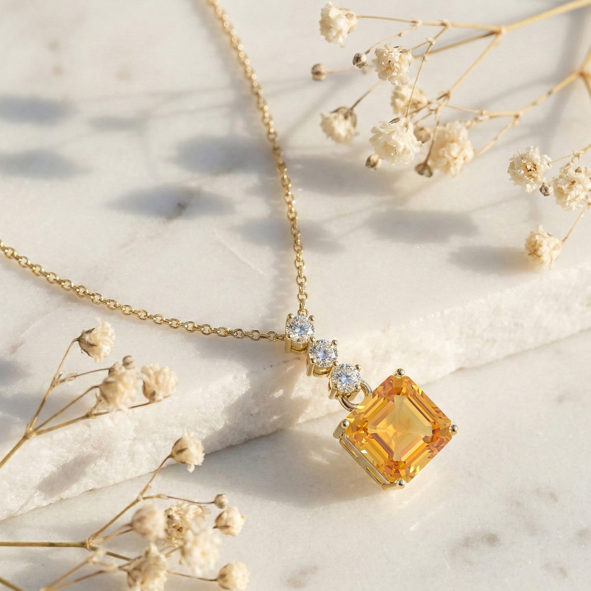 Citrine Octagon Solitaire Pendant Necklace in 925 Sterling Silver 8 MM 2ct