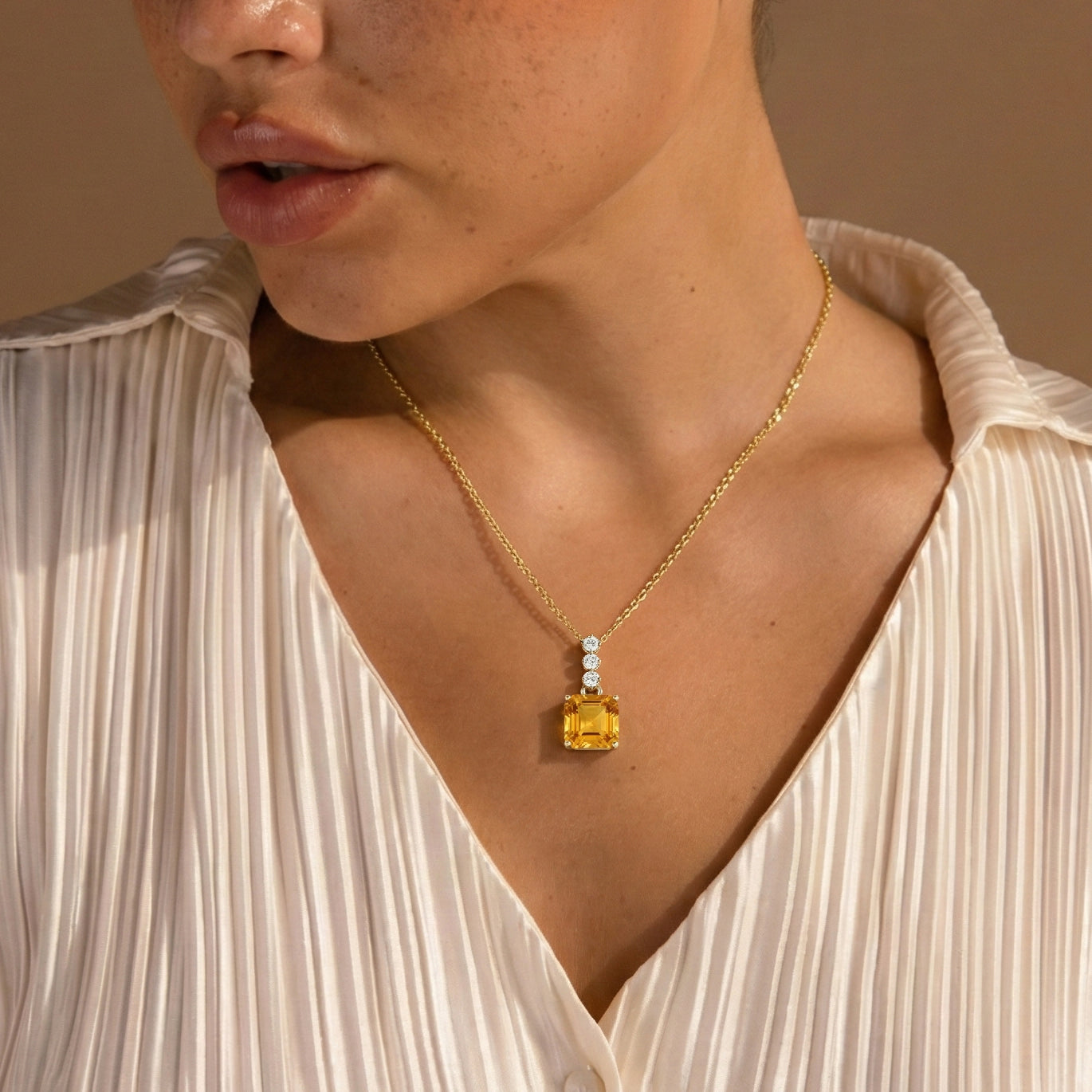 Citrine Octagon Solitaire Pendant Necklace in 925 Sterling Silver 8 MM 2ct