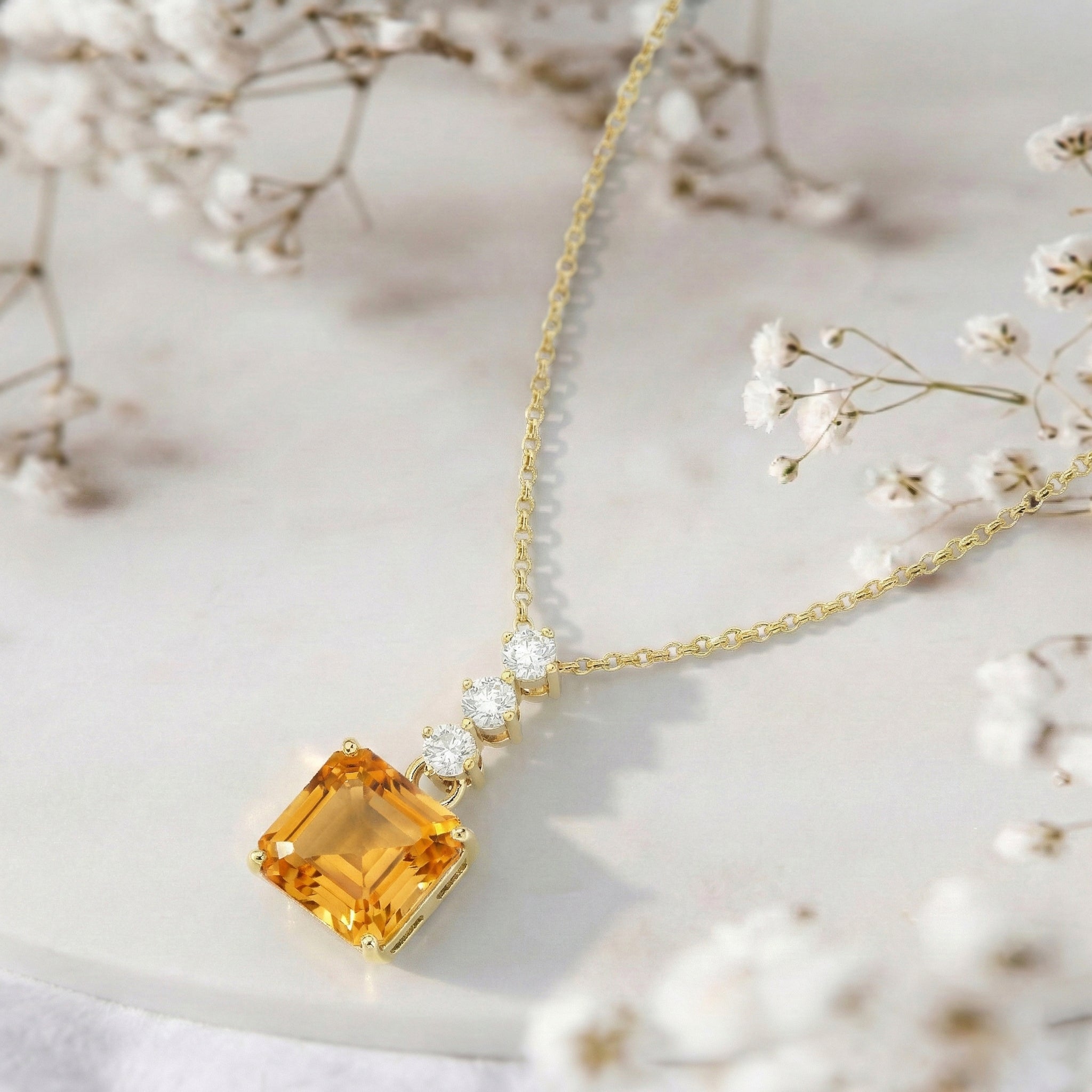 Citrine Octagon Solitaire Pendant Necklace in 925 Sterling Silver 8 MM 2ct