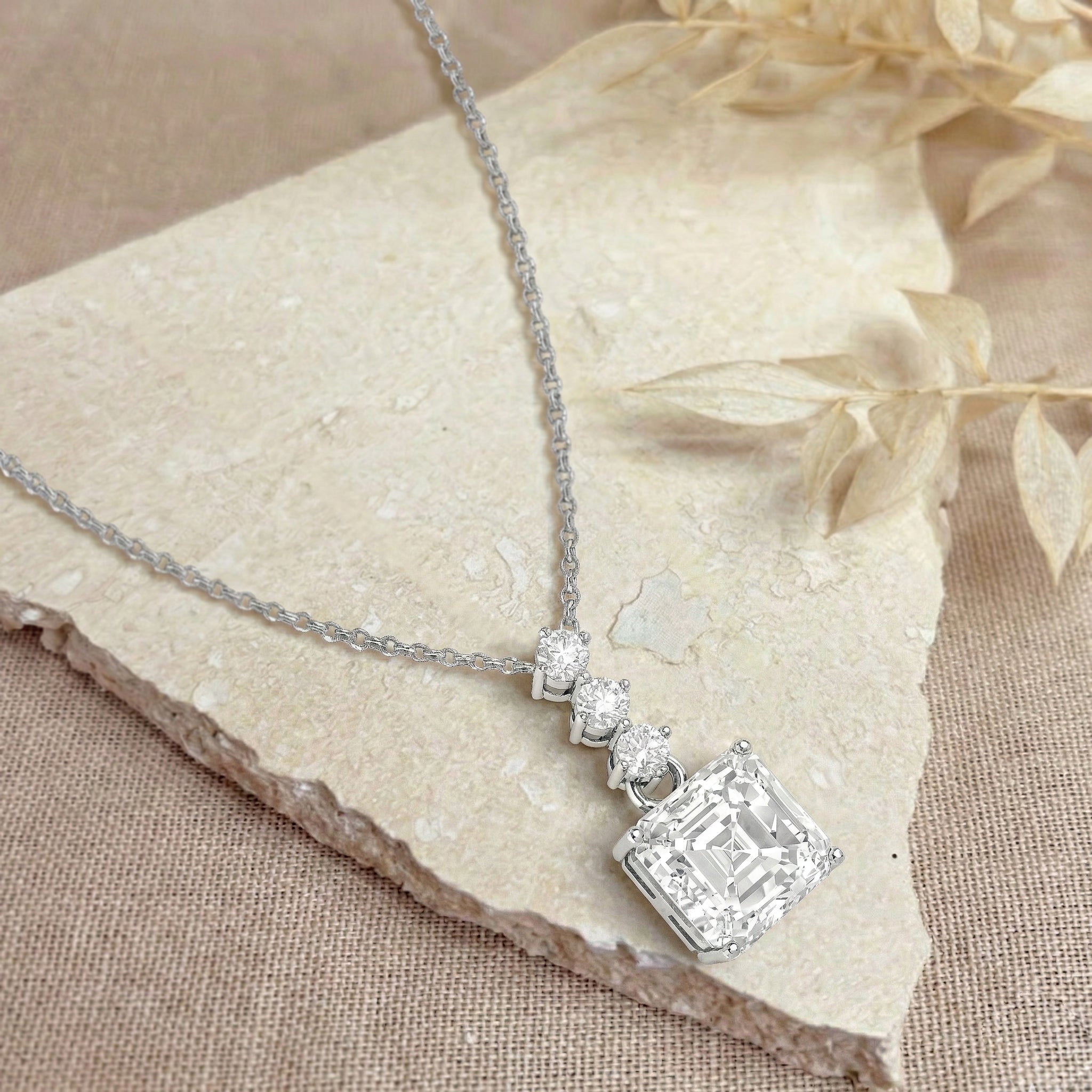 Simulated Diamond Octagon Solitaire Pendant Necklace in 925 Sterling Silver 8 MM 2ct