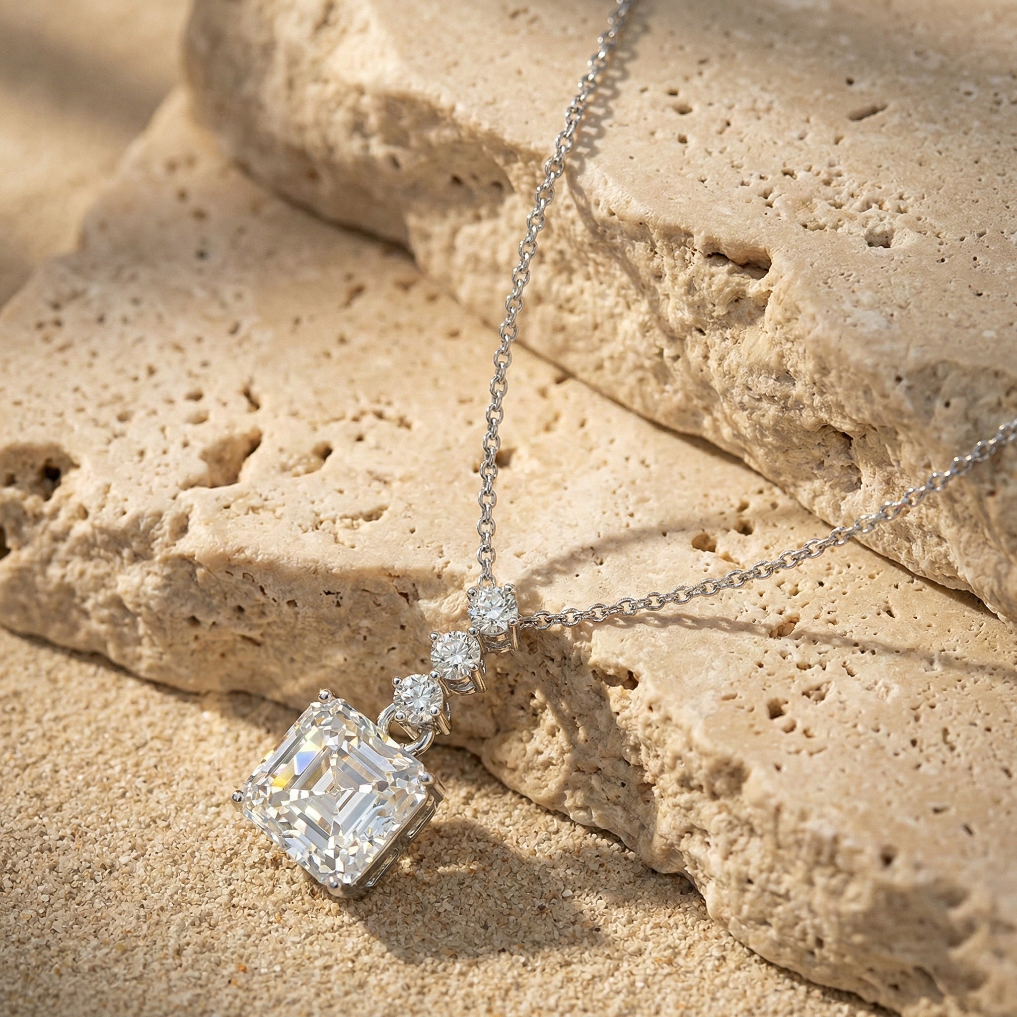 Simulated Diamond Octagon Solitaire Pendant Necklace in 925 Sterling Silver 8 MM 2ct