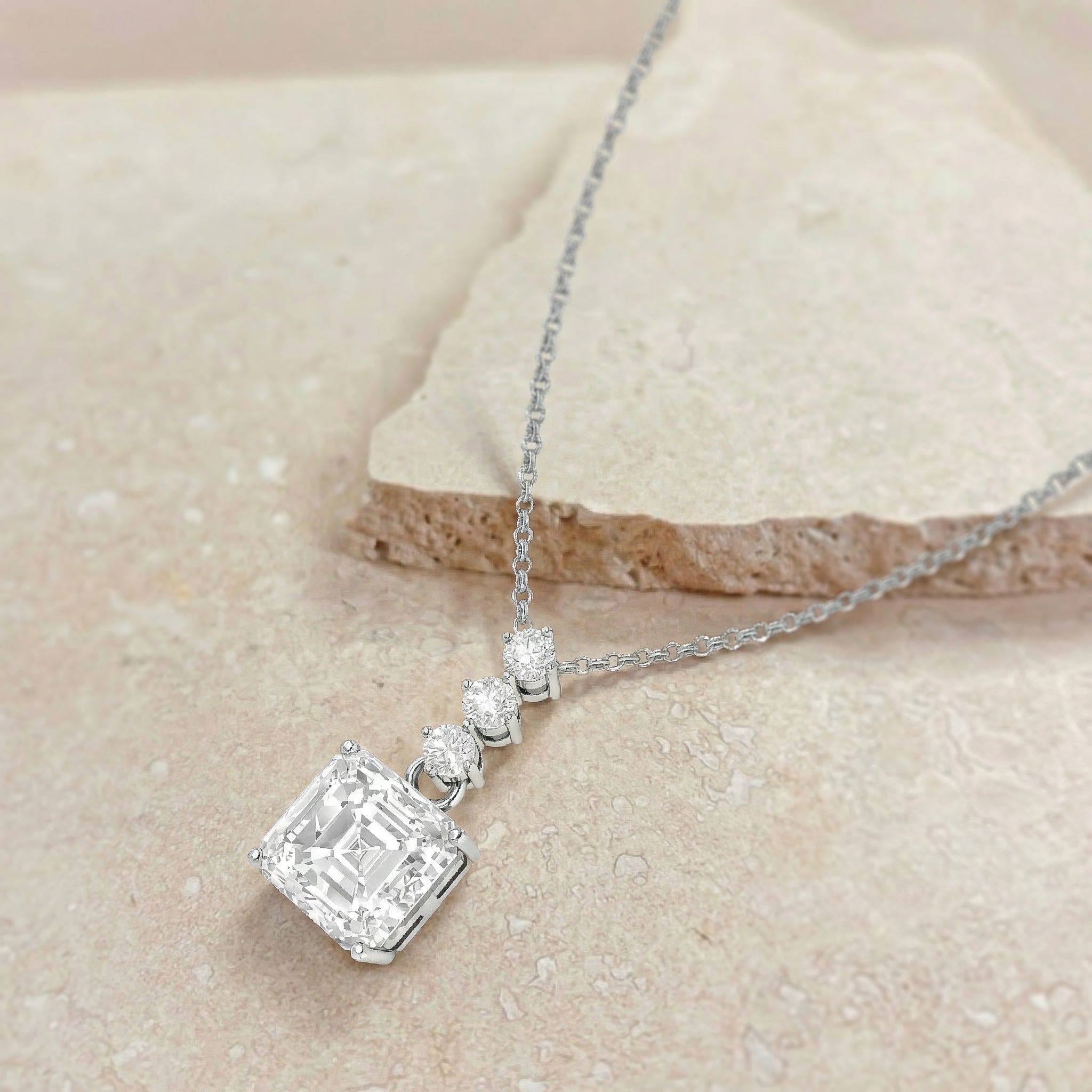 Simulated Diamond Octagon Solitaire Pendant Necklace in 925 Sterling Silver 8 MM 2ct