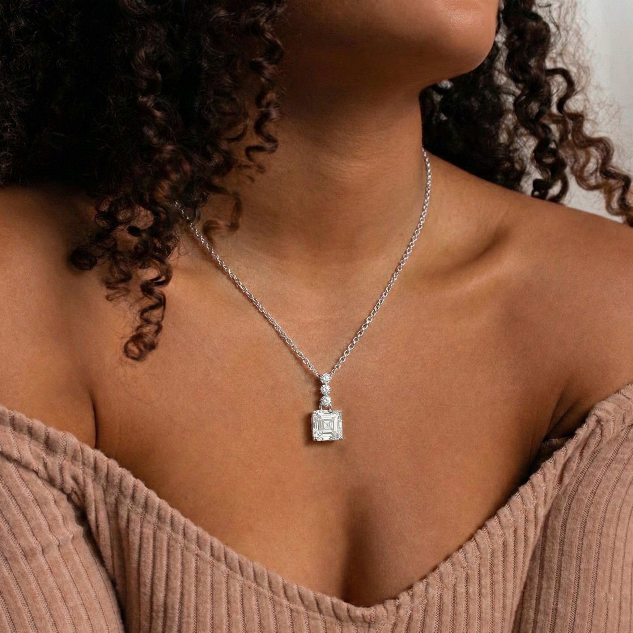 Simulated Diamond Octagon Solitaire Pendant Necklace in 925 Sterling Silver 8 MM 2ct