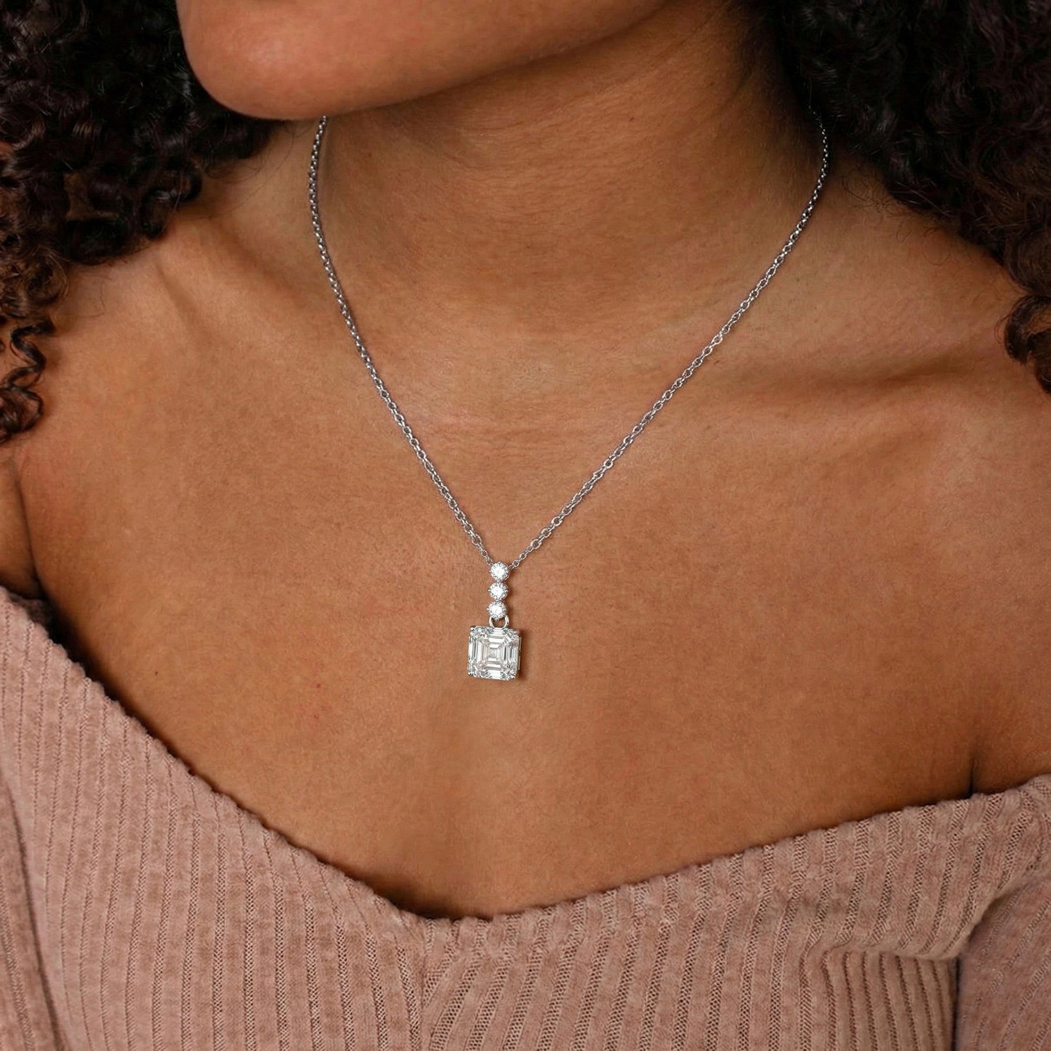 Simulated Diamond Octagon Solitaire Pendant Necklace in 925 Sterling Silver 8 MM 2ct