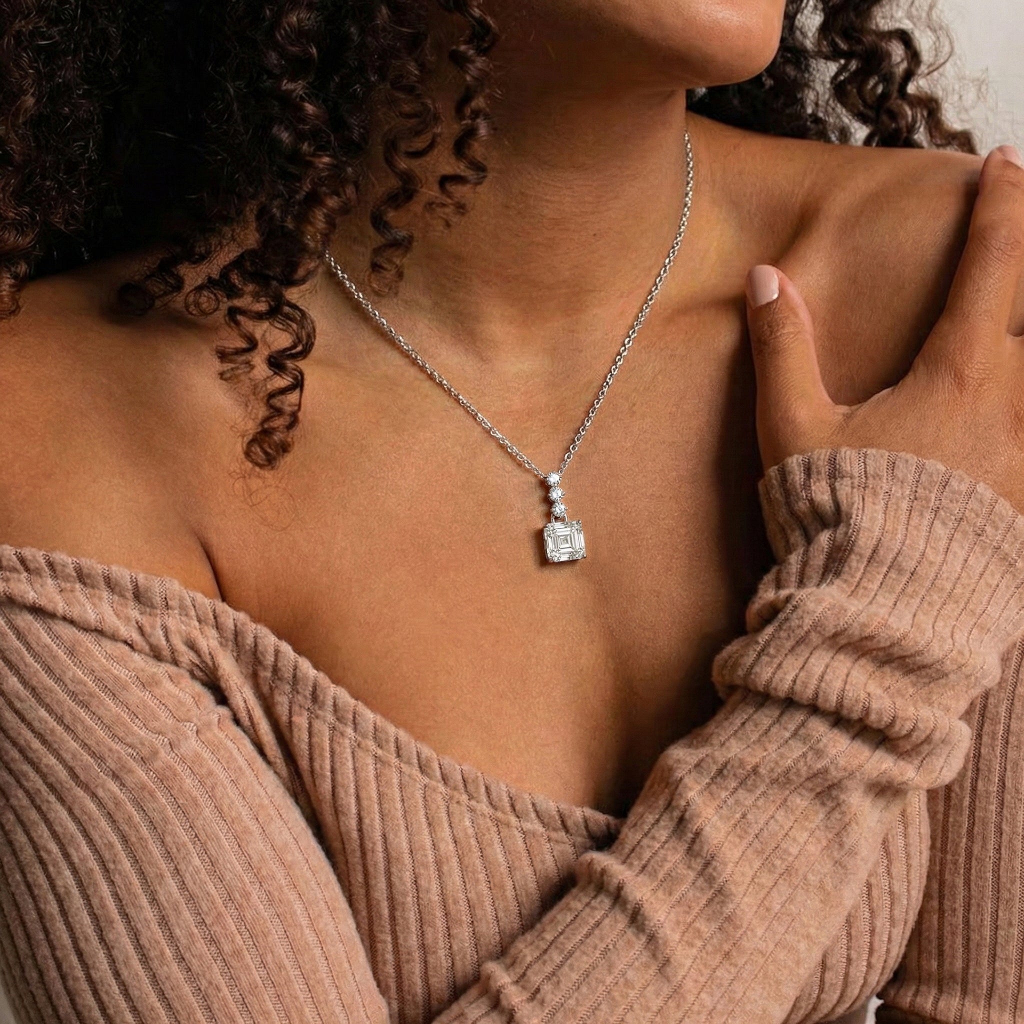 Simulated Diamond Octagon Solitaire Pendant Necklace in 925 Sterling Silver 8 MM 2ct
