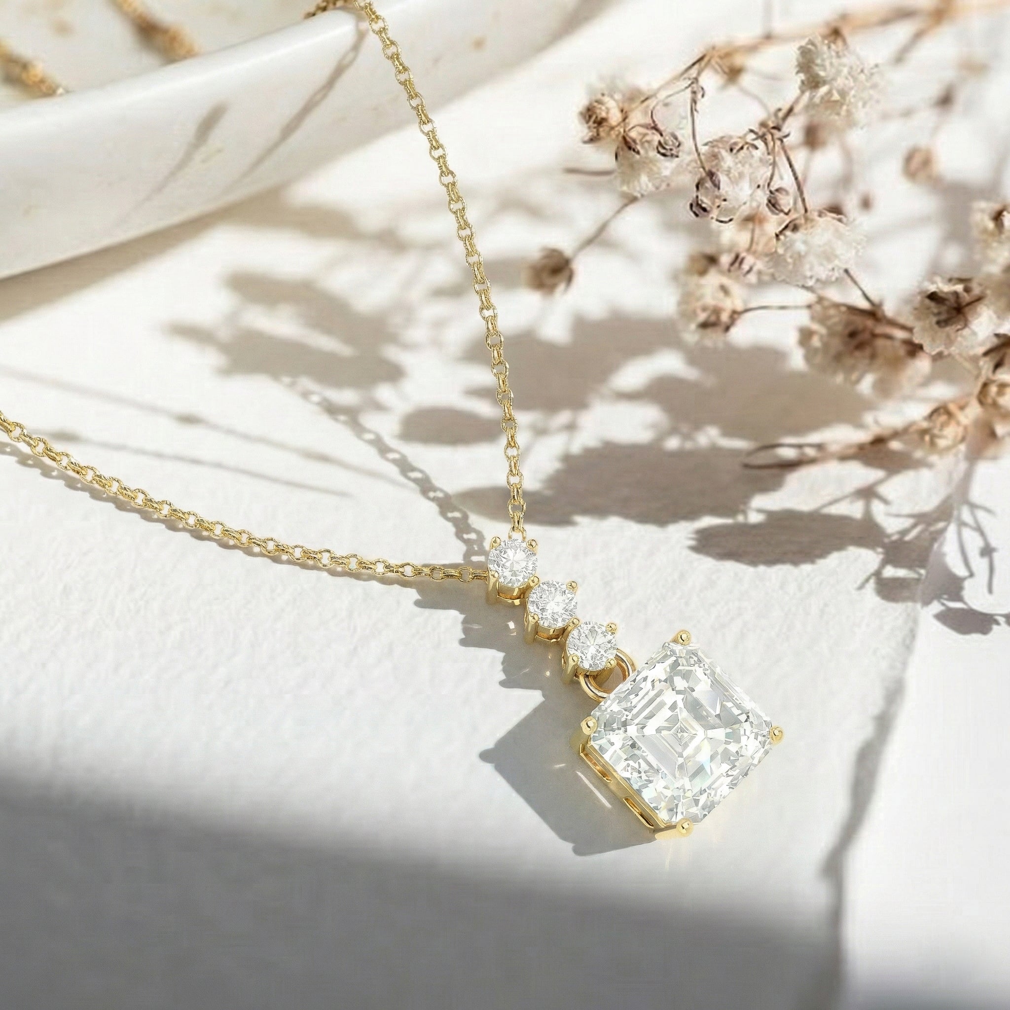 Simulated Diamond Octagon Solitaire Pendant Necklace in 925 Sterling Silver 8 MM 2ct