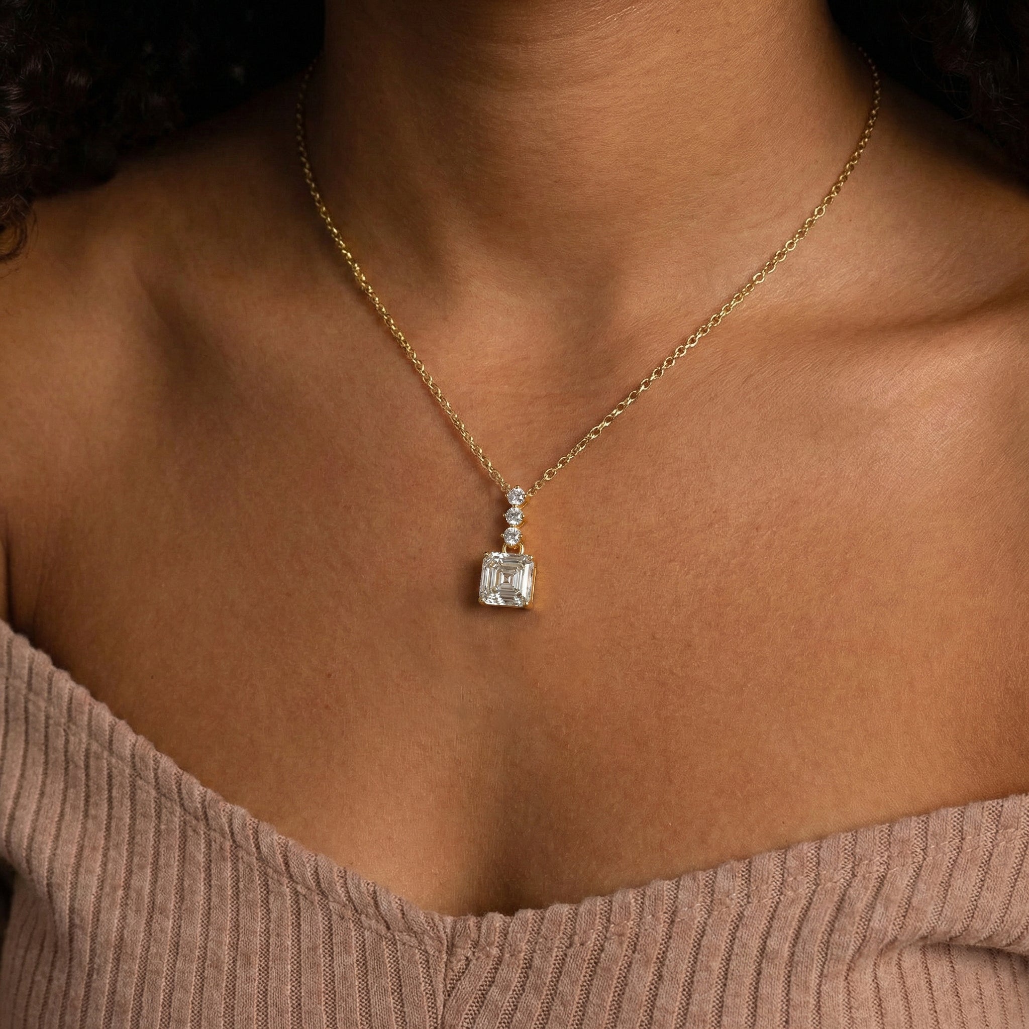 Simulated Diamond Octagon Solitaire Pendant Necklace in 925 Sterling Silver 8 MM 2ct