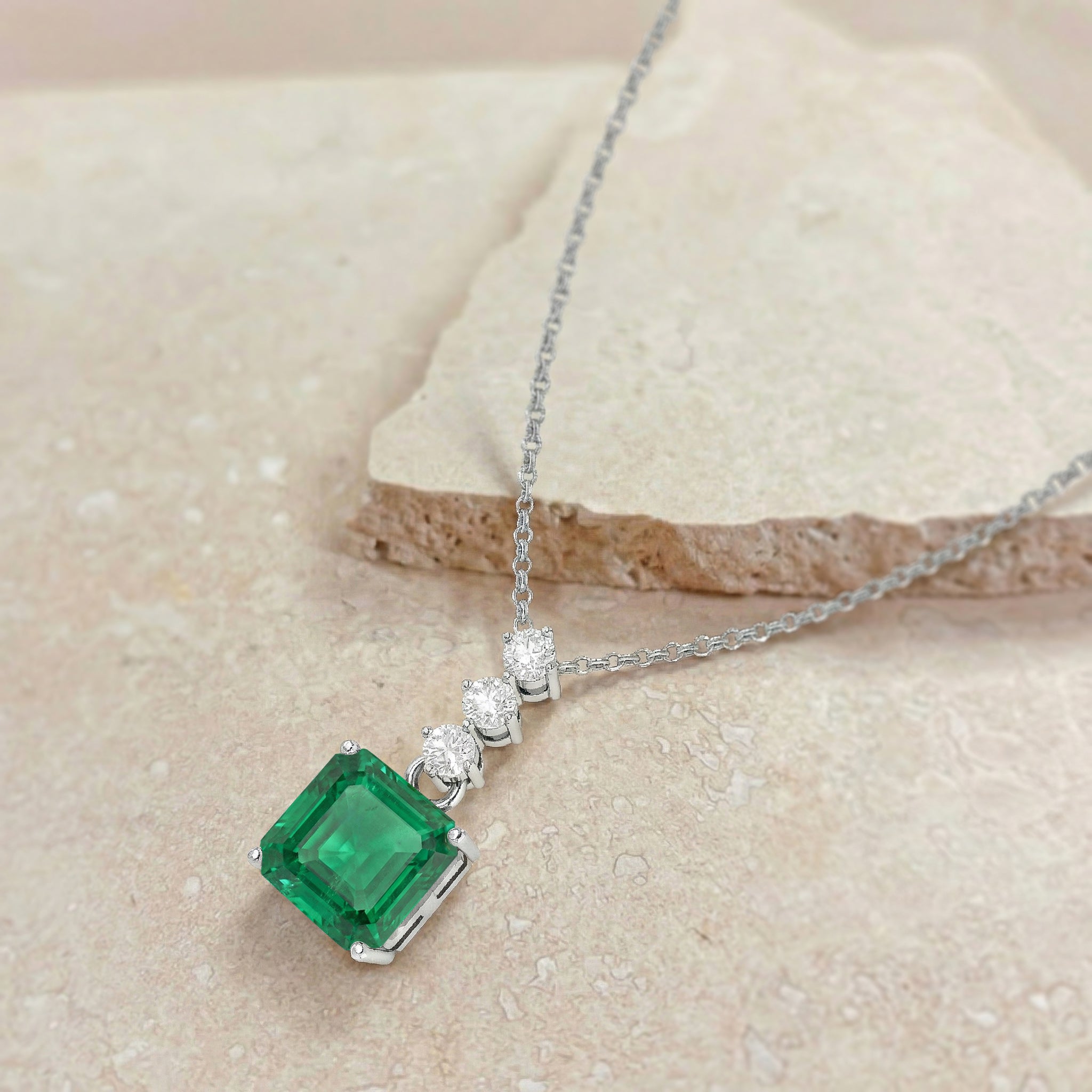 Emerald Octagon Solitaire Pendant Necklace in 925 Sterling Silver 8 MM 2ct