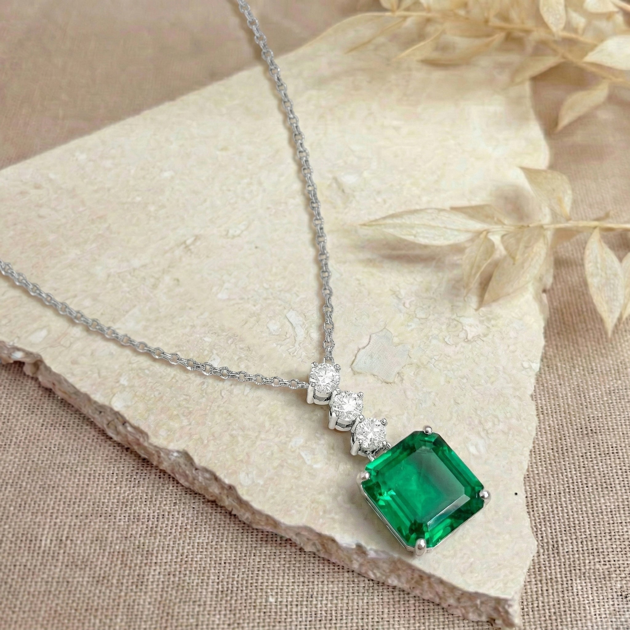 Emerald Octagon Solitaire Pendant Necklace in 925 Sterling Silver 8 MM 2ct