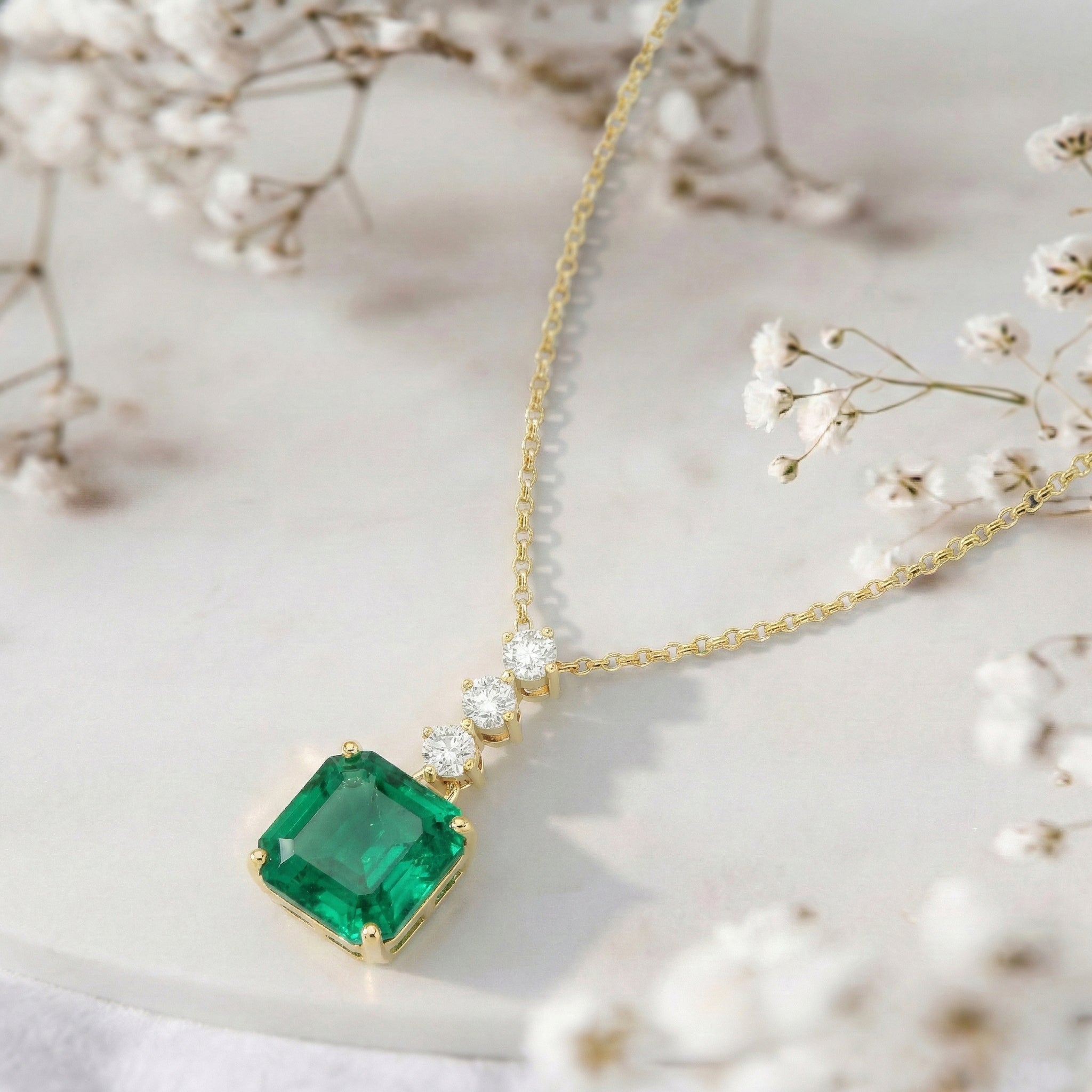 Emerald Octagon Solitaire Pendant Necklace in 925 Sterling Silver 8 MM 2ct