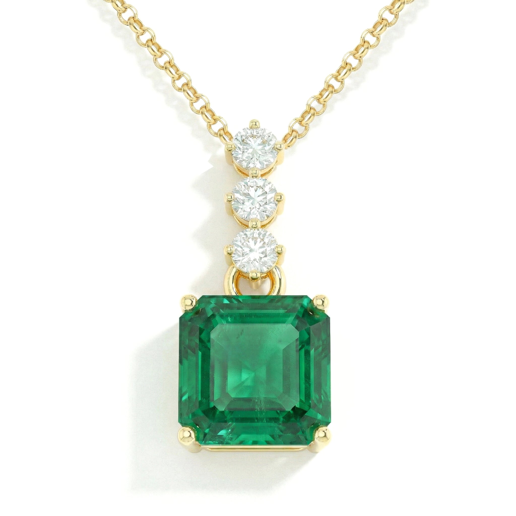 Emerald Octagon Solitaire Pendant Necklace in 925 Sterling Silver 8 MM 2ct