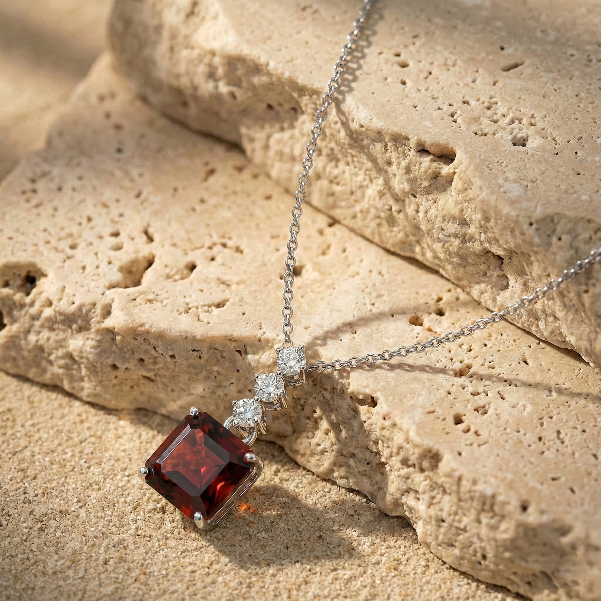 Garnet Octagon Solitaire Pendant Necklace in 925 Sterling Silver 8 MM 2ct