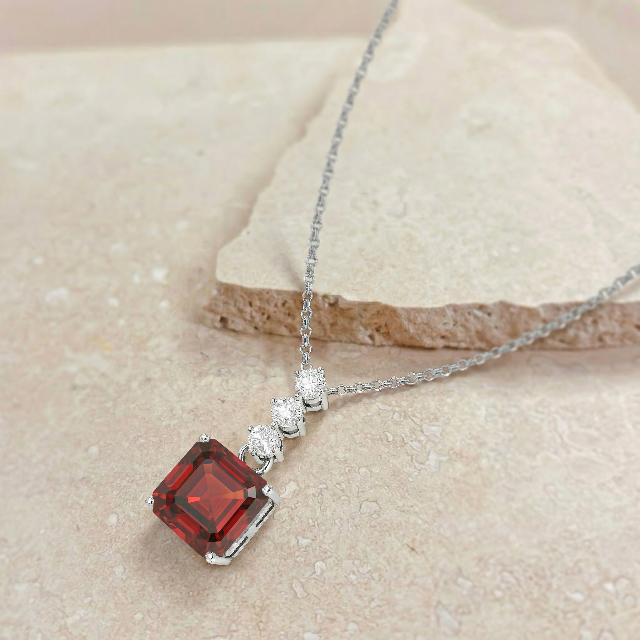 Garnet Octagon Solitaire Pendant Necklace in 925 Sterling Silver 8 MM 2ct