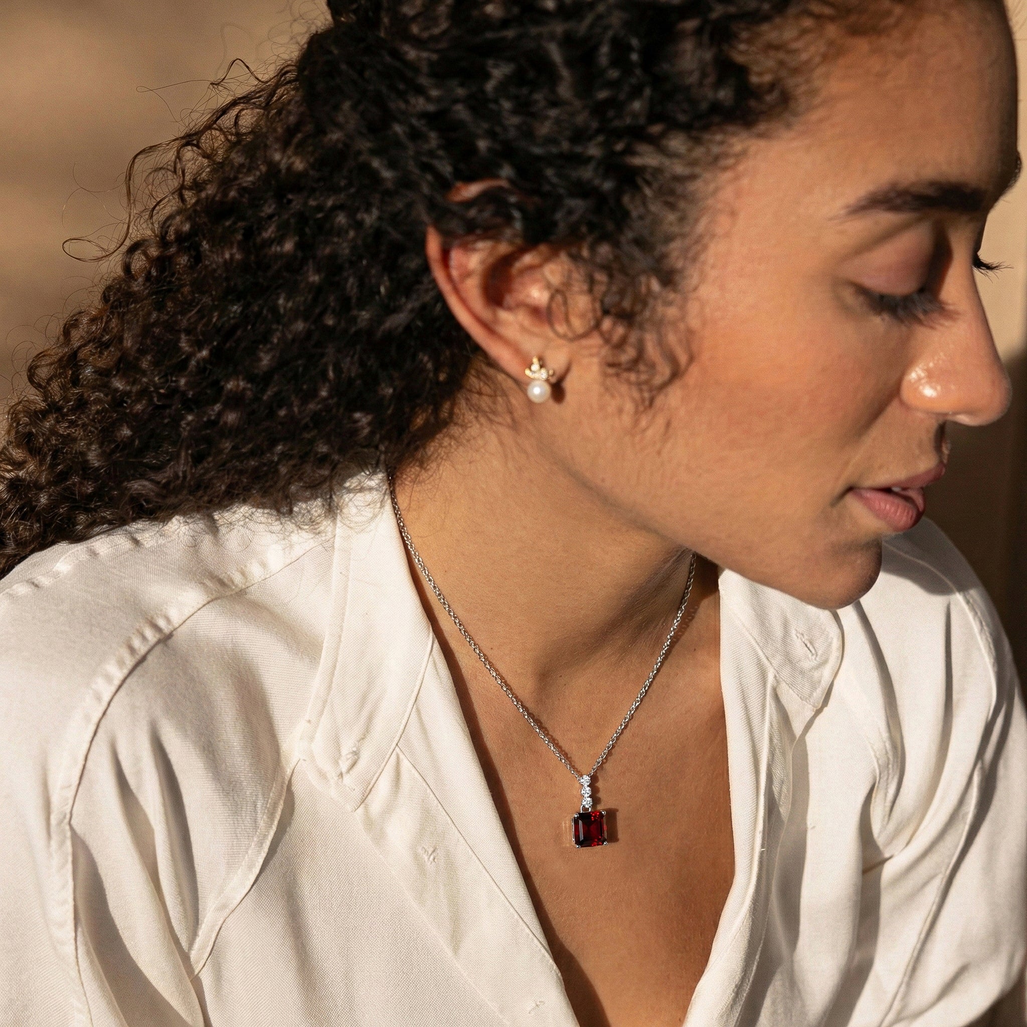 Garnet Octagon Solitaire Pendant Necklace in 925 Sterling Silver 8 MM 2ct