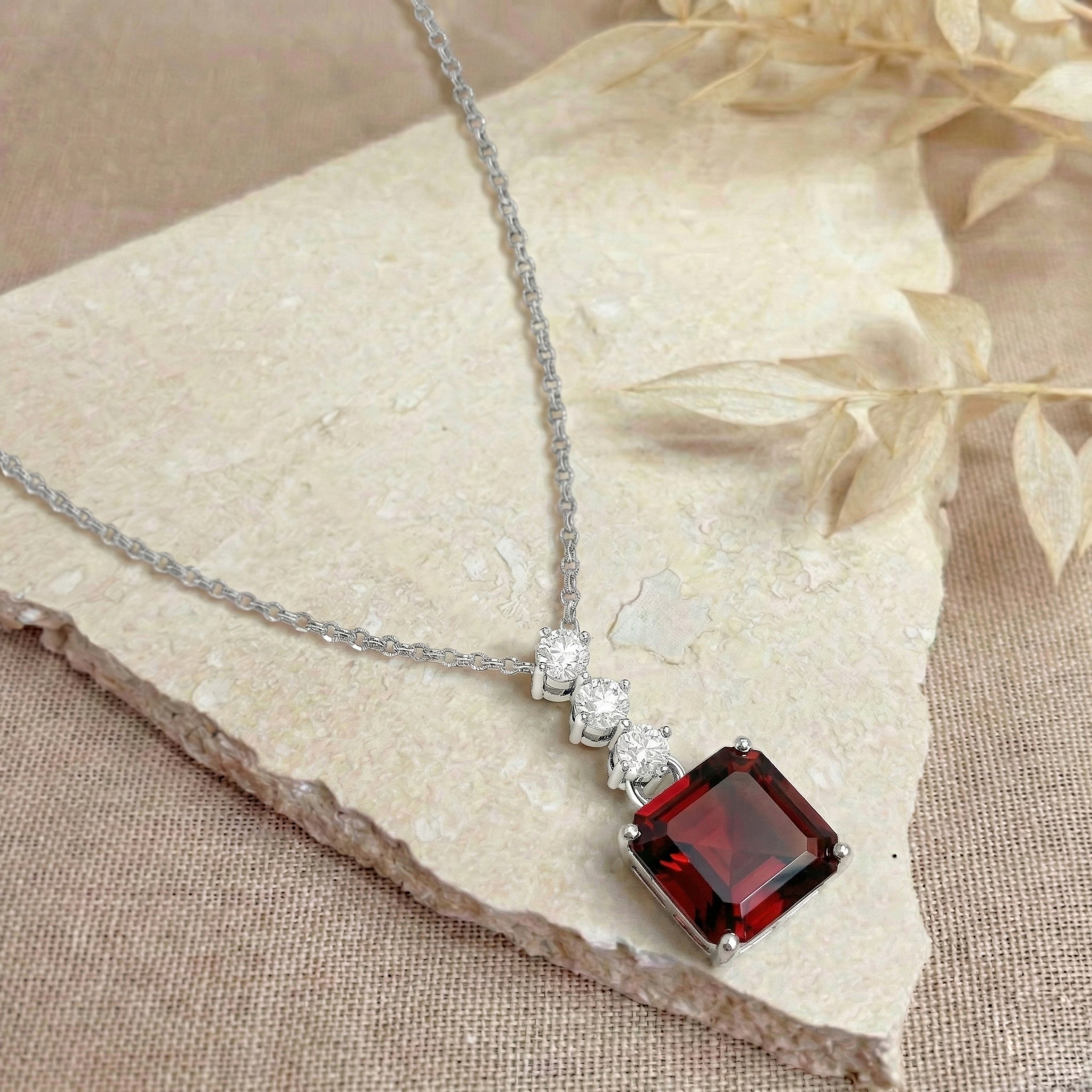 Garnet stone necklace elegant octagon pendant style