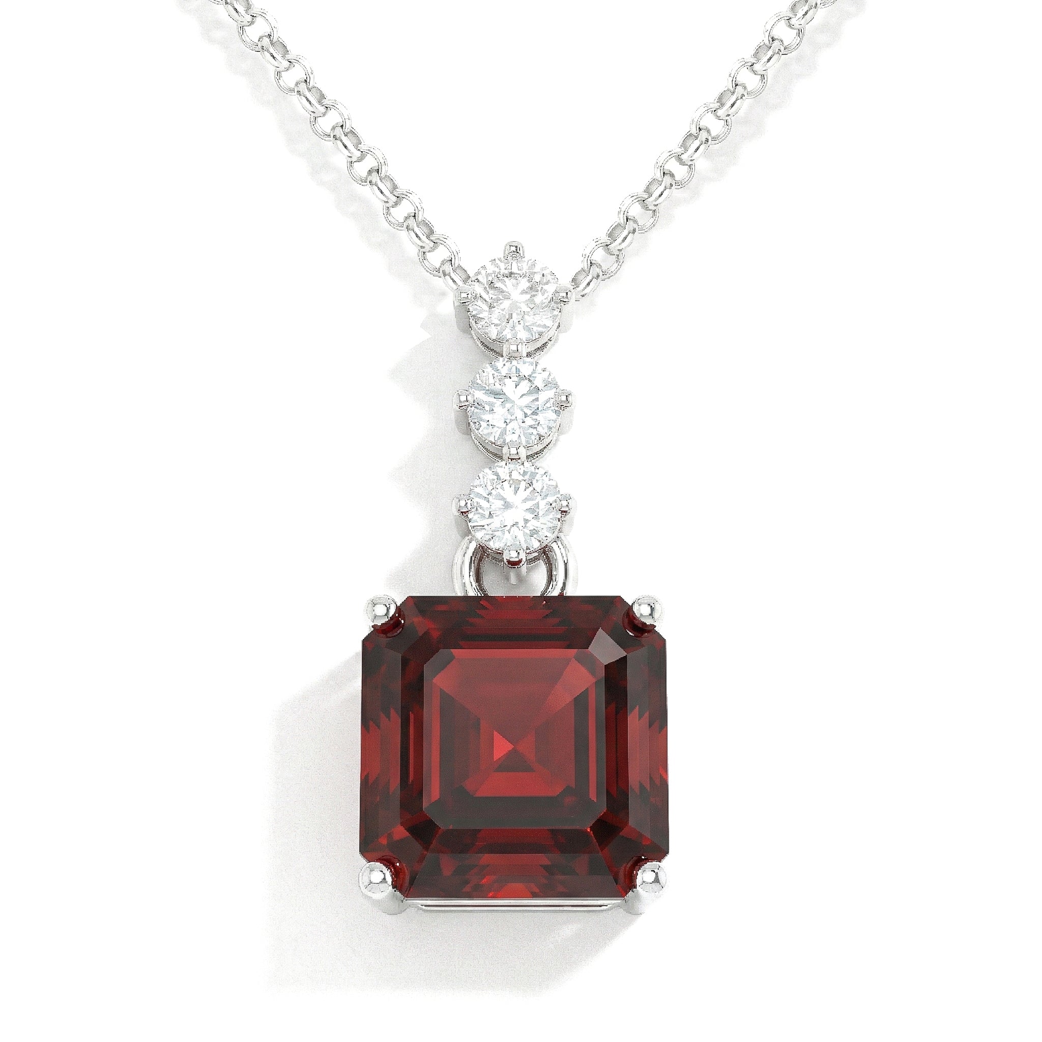 Garnet Octagon Solitaire Pendant Necklace in 925 Sterling Silver 8 MM 2ct