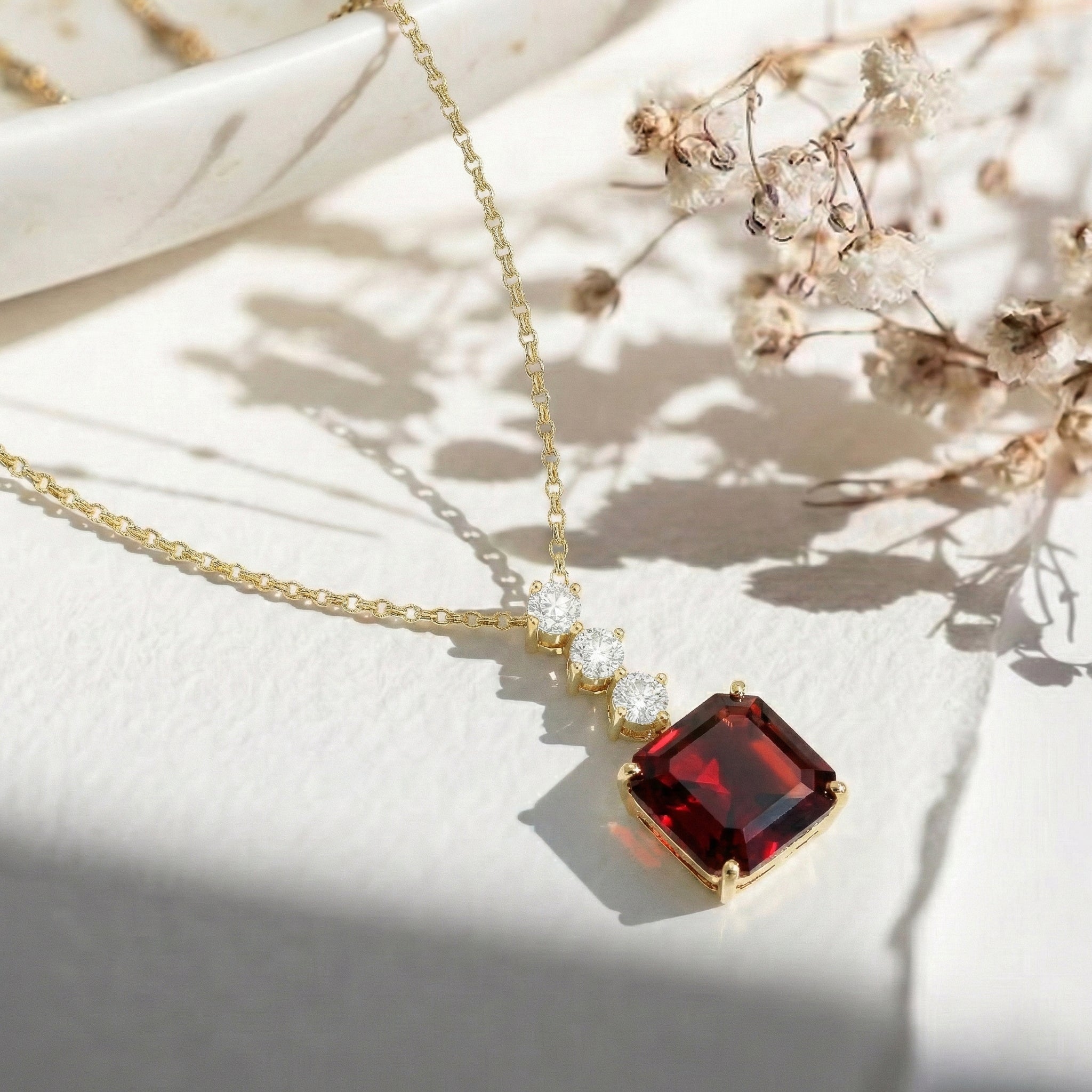 Garnet Octagon Solitaire Pendant Necklace in 925 Sterling Silver 8 MM 2ct