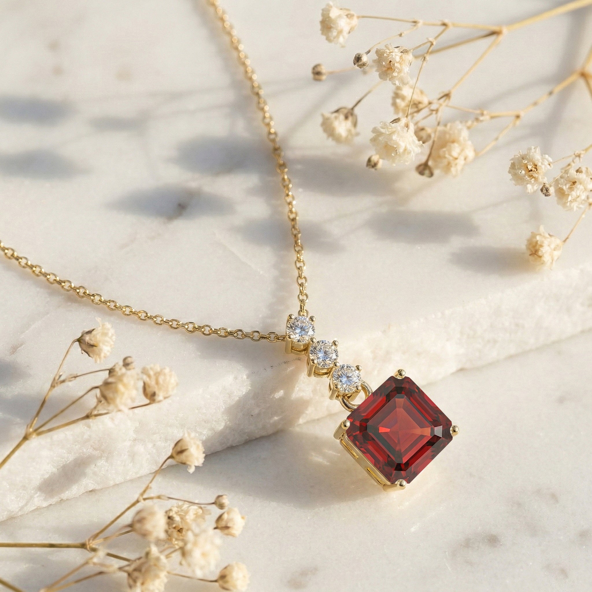 Garnet Octagon Solitaire Pendant Necklace in 925 Sterling Silver 8 MM 2ct