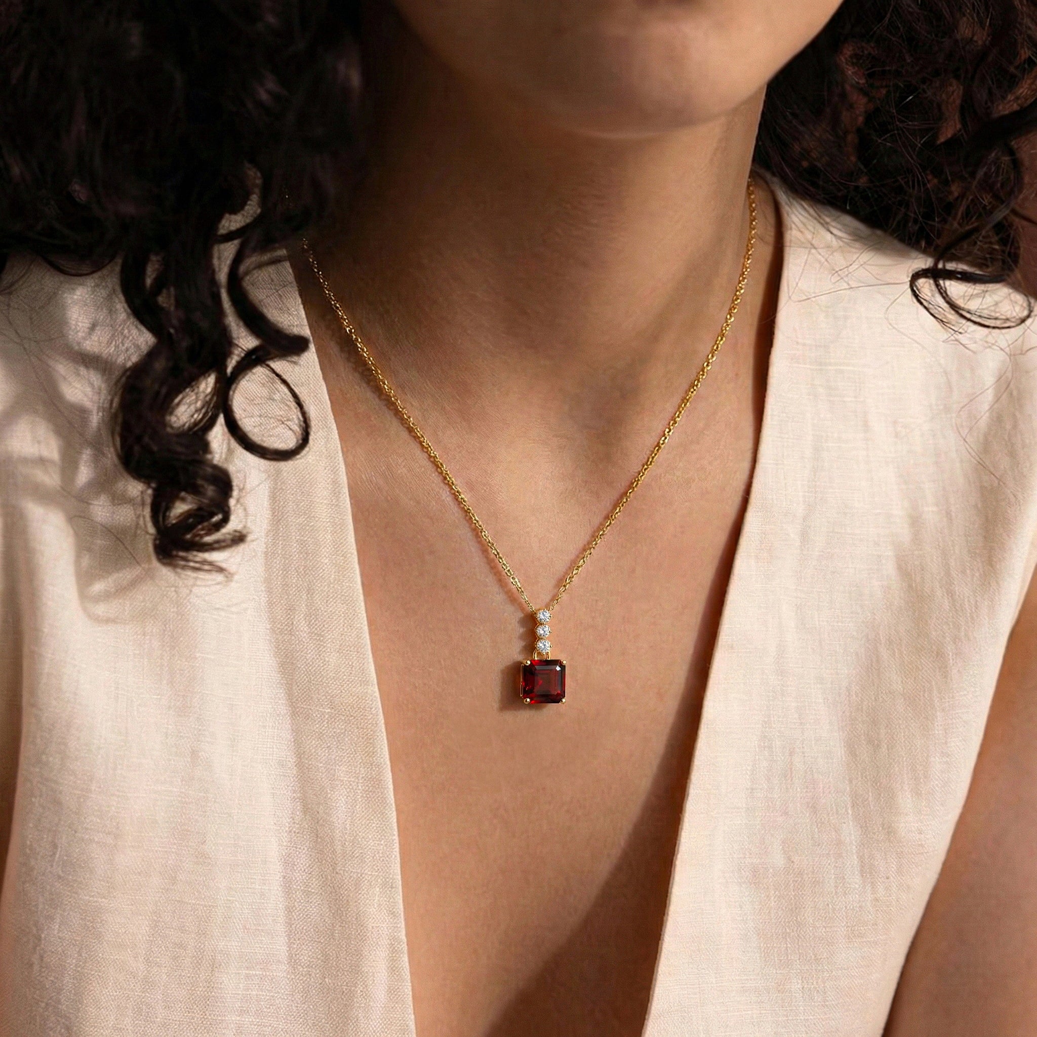 Garnet Octagon Solitaire Pendant Necklace in 925 Sterling Silver 8 MM 2ct