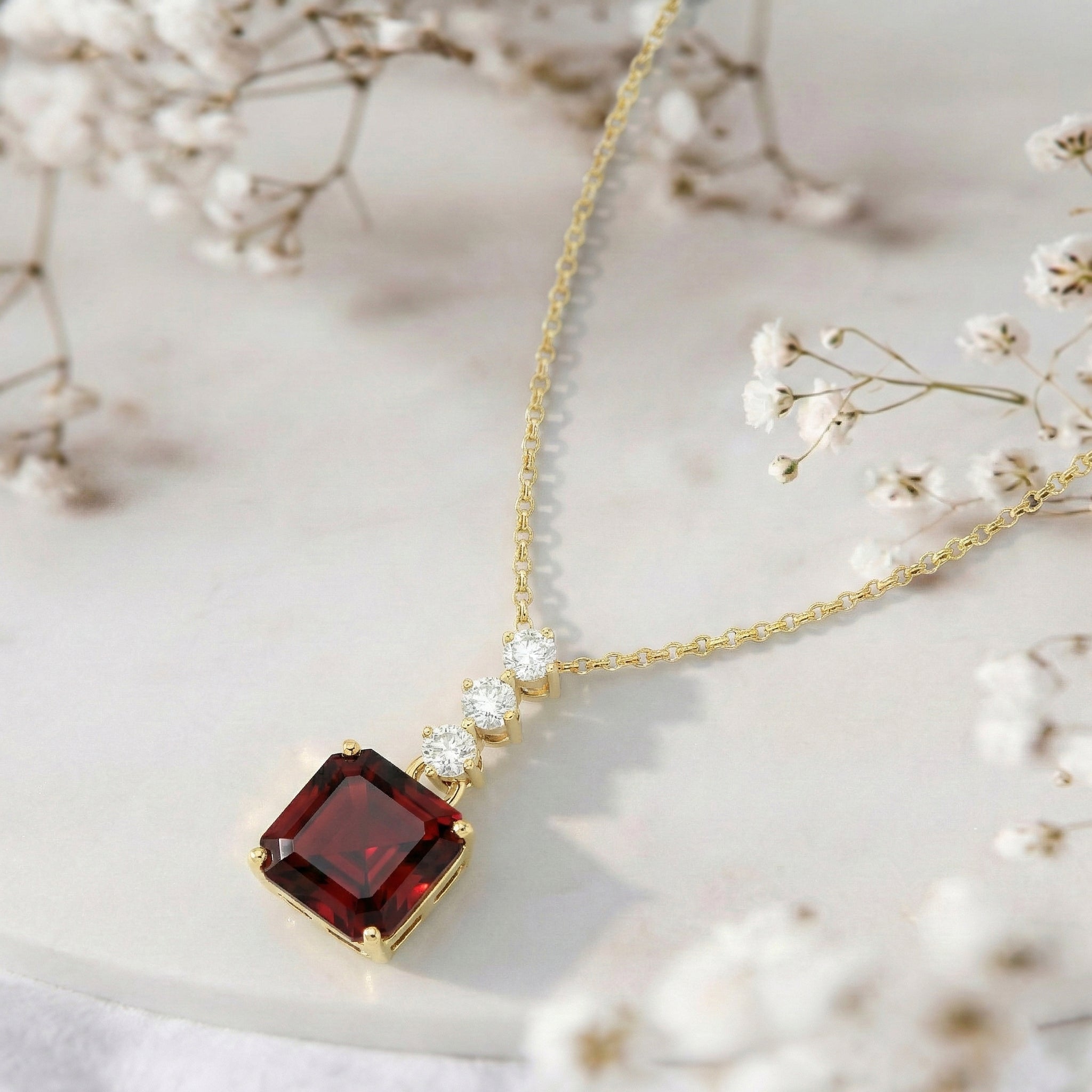 Garnet Octagon Solitaire Pendant Necklace in 925 Sterling Silver 8 MM 2ct