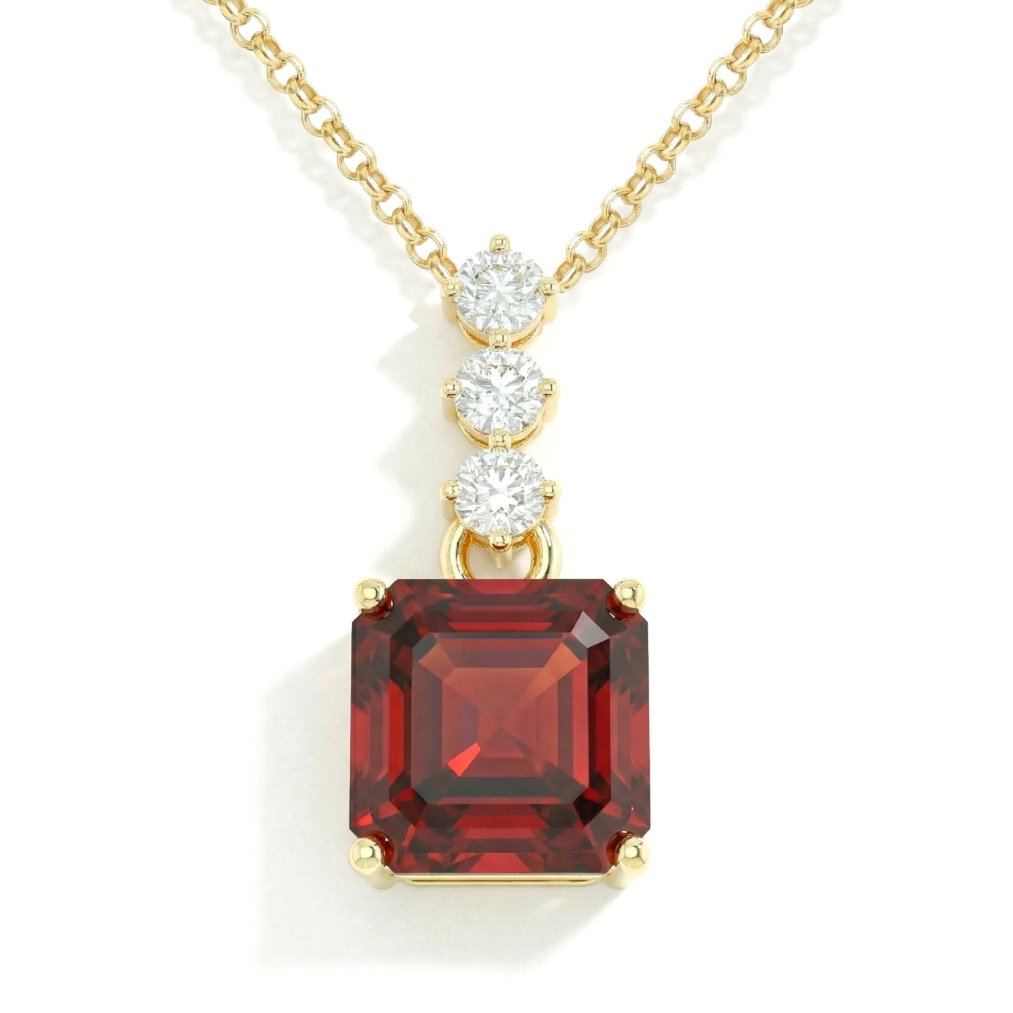 Garnet Octagon Solitaire Pendant Necklace in 925 Sterling Silver 8 MM 2ct