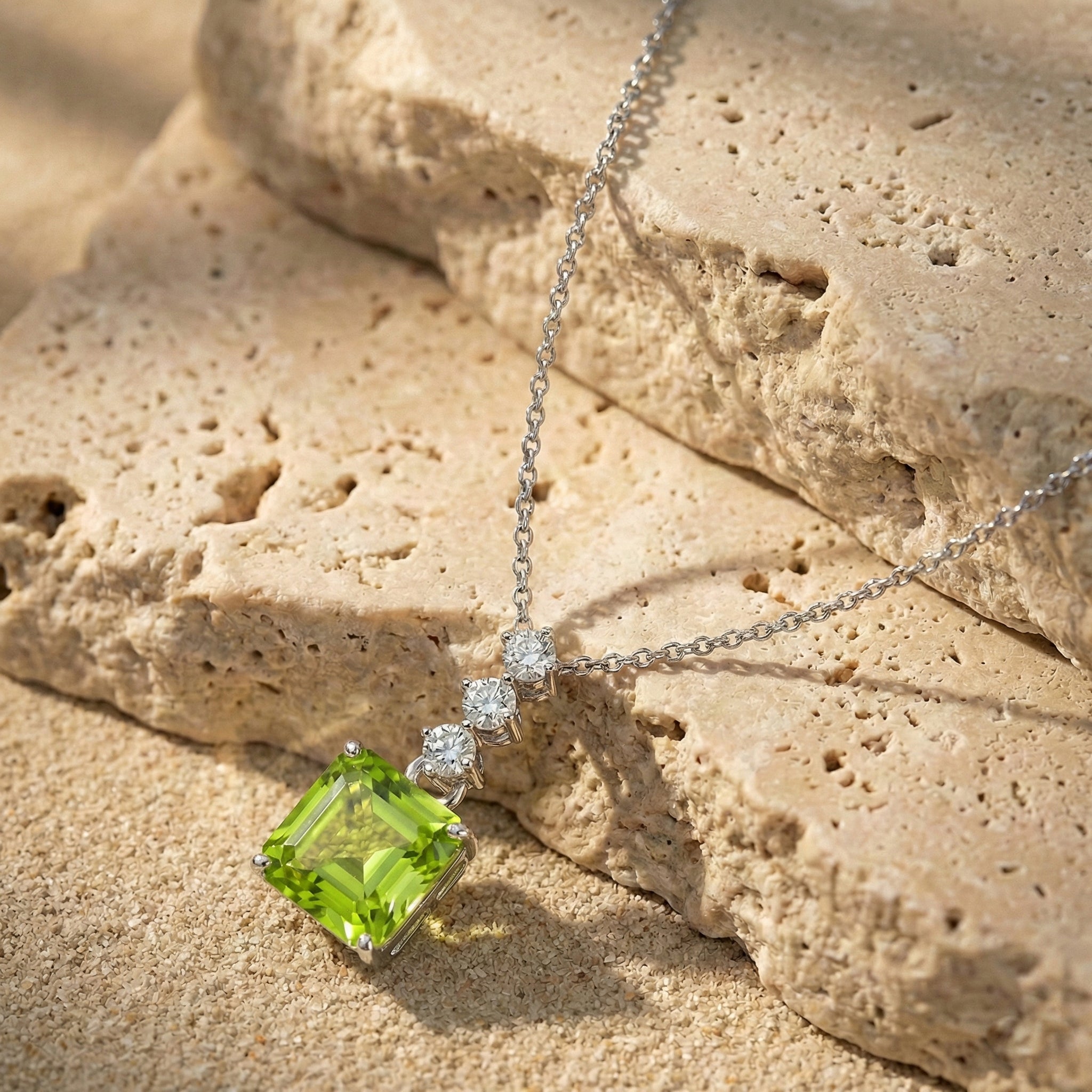 Peridot Octagon Solitaire Pendant Necklace in 925 Sterling Silver 8 MM 2ct