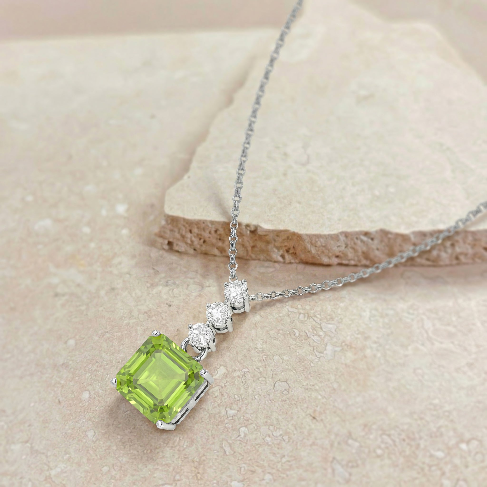 Peridot Octagon Solitaire Pendant Necklace in 925 Sterling Silver 8 MM 2ct