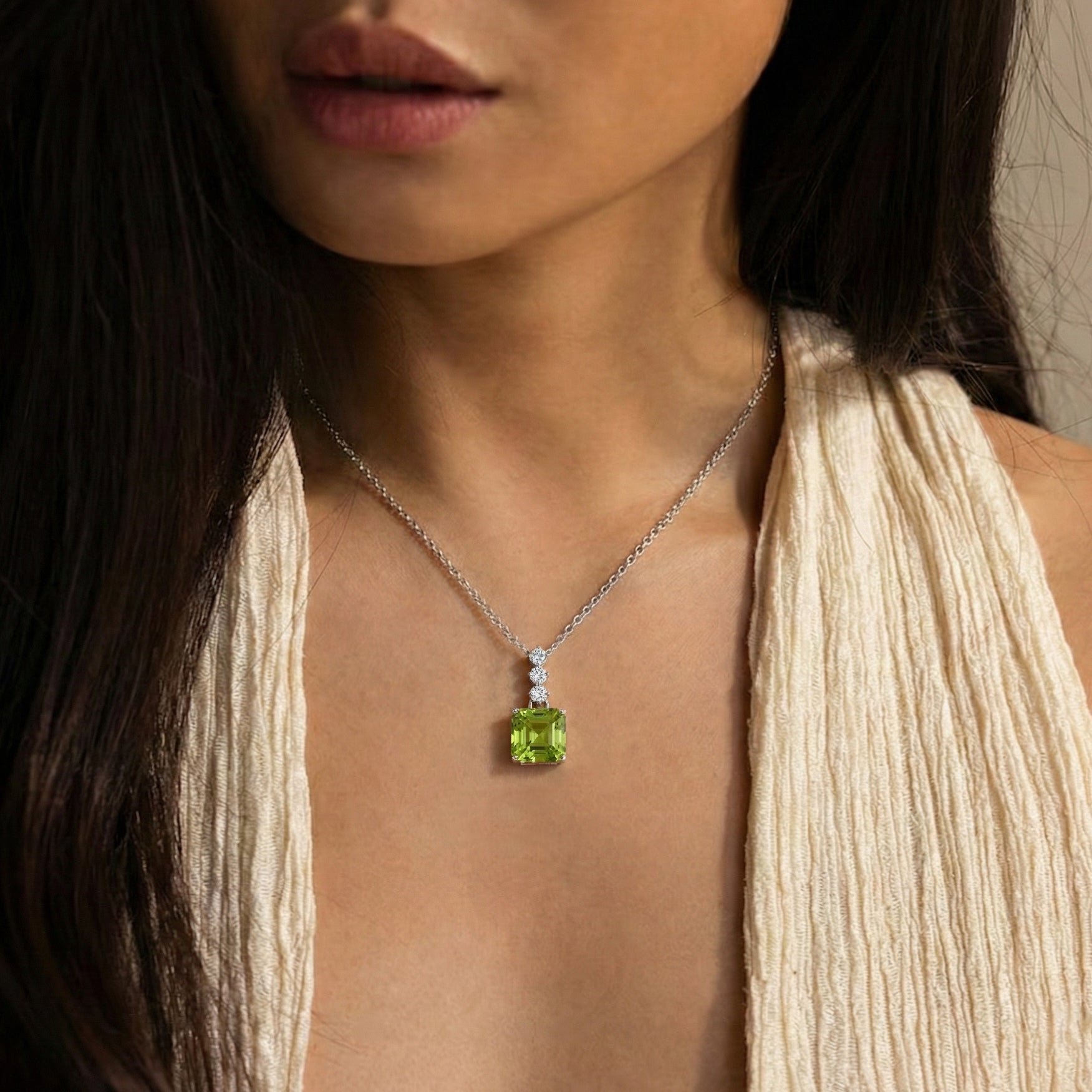 Peridot Octagon Solitaire Pendant Necklace in 925 Sterling Silver 8 MM 2ct