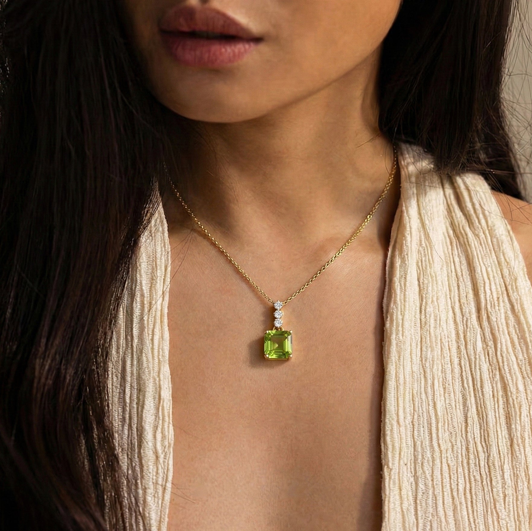 Peridot Octagon Solitaire Pendant Necklace in 925 Sterling Silver 8 MM 2ct