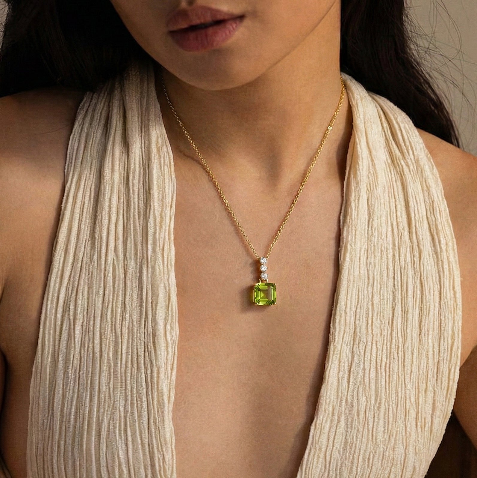 Peridot Octagon Solitaire Pendant Necklace in 925 Sterling Silver 8 MM 2ct