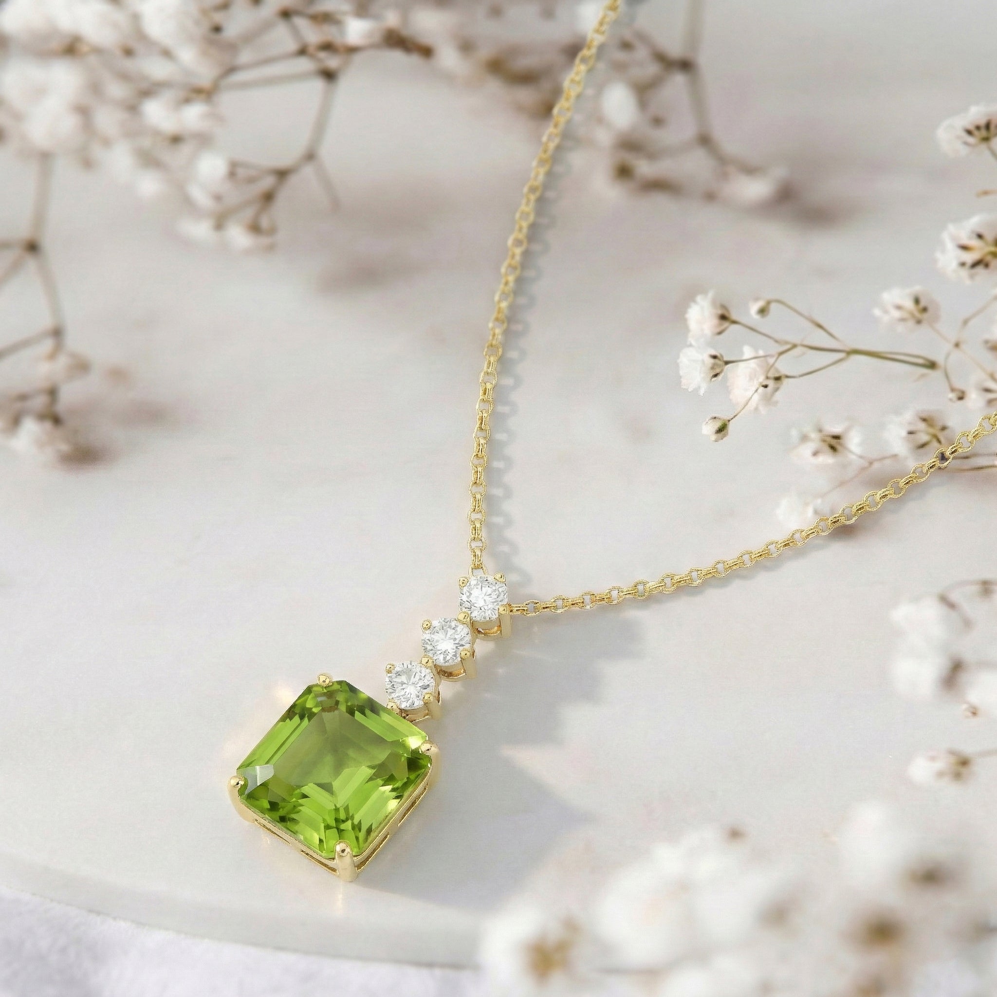 Peridot Octagon Solitaire Pendant Necklace in 925 Sterling Silver 8 MM 2ct