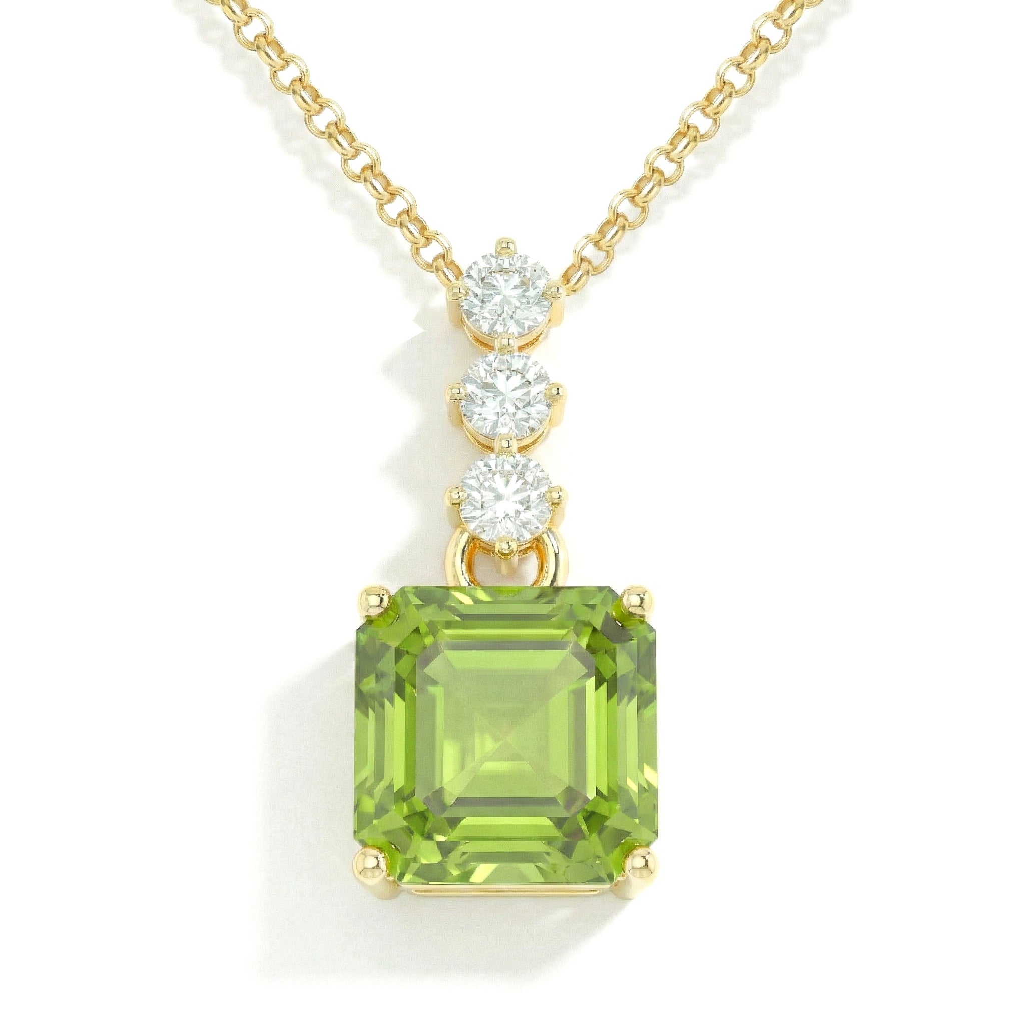 Peridot Octagon Solitaire Pendant Necklace in 925 Sterling Silver 8 MM 2ct