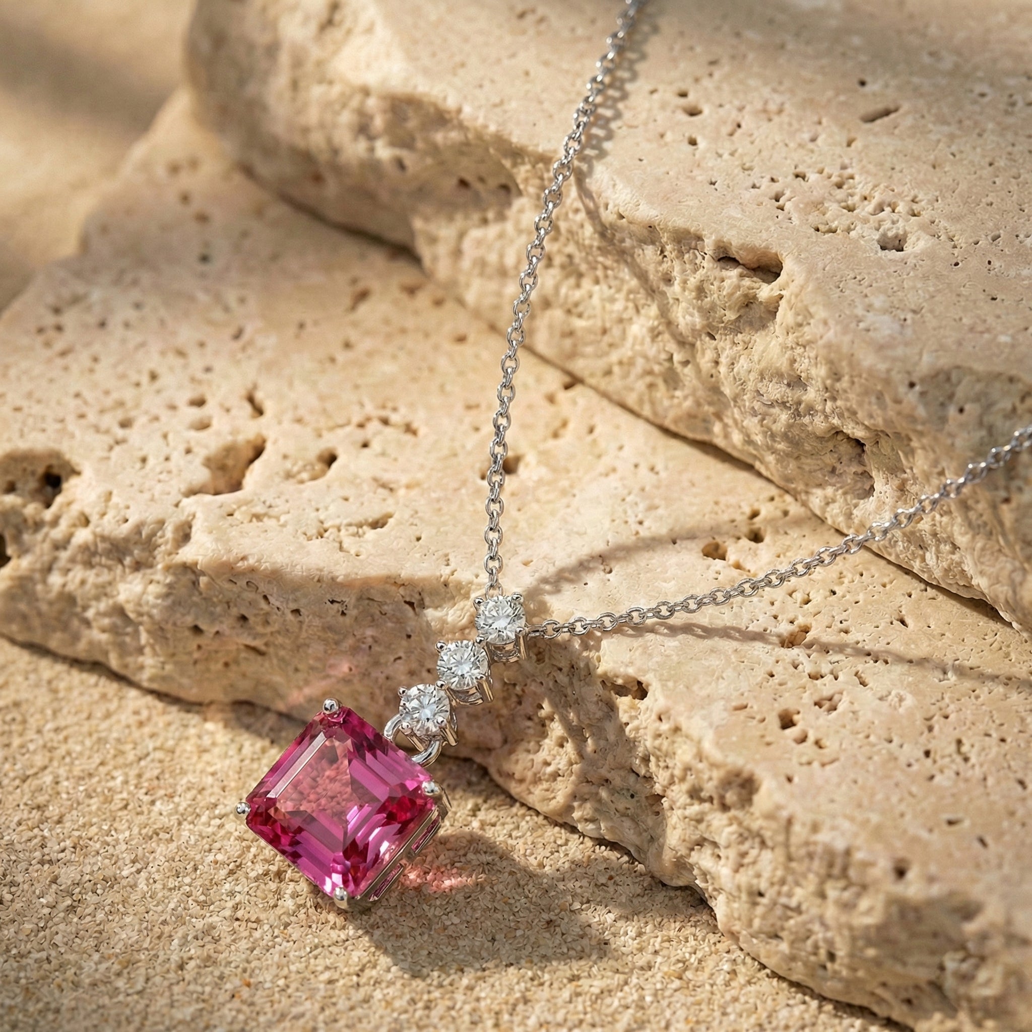 Pink Tourmaline Octagon Solitaire Pendant Necklace in 925 Sterling Silver 8 MM 2ct