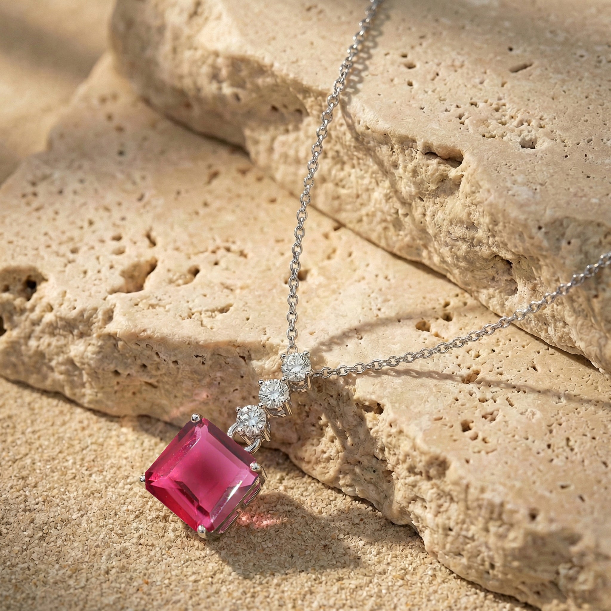 Pink Tourmaline Octagon Solitaire Pendant Necklace in 925 Sterling Silver 8 MM 2ct