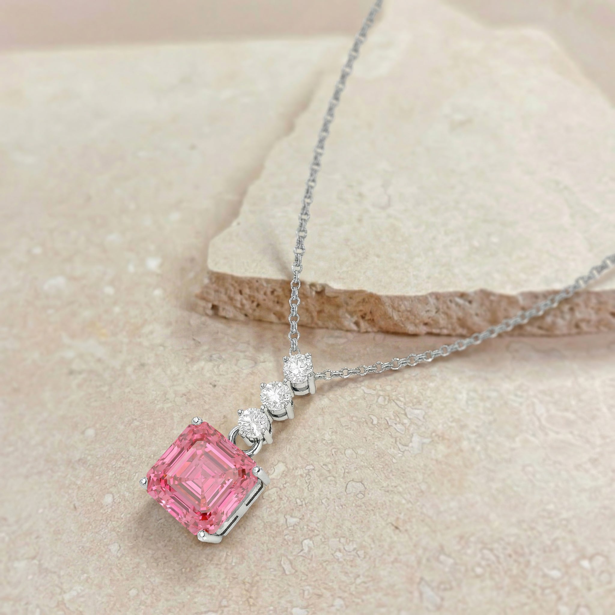 Pink Tourmaline Octagon Solitaire Pendant Necklace in 925 Sterling Silver 8 MM 2ct